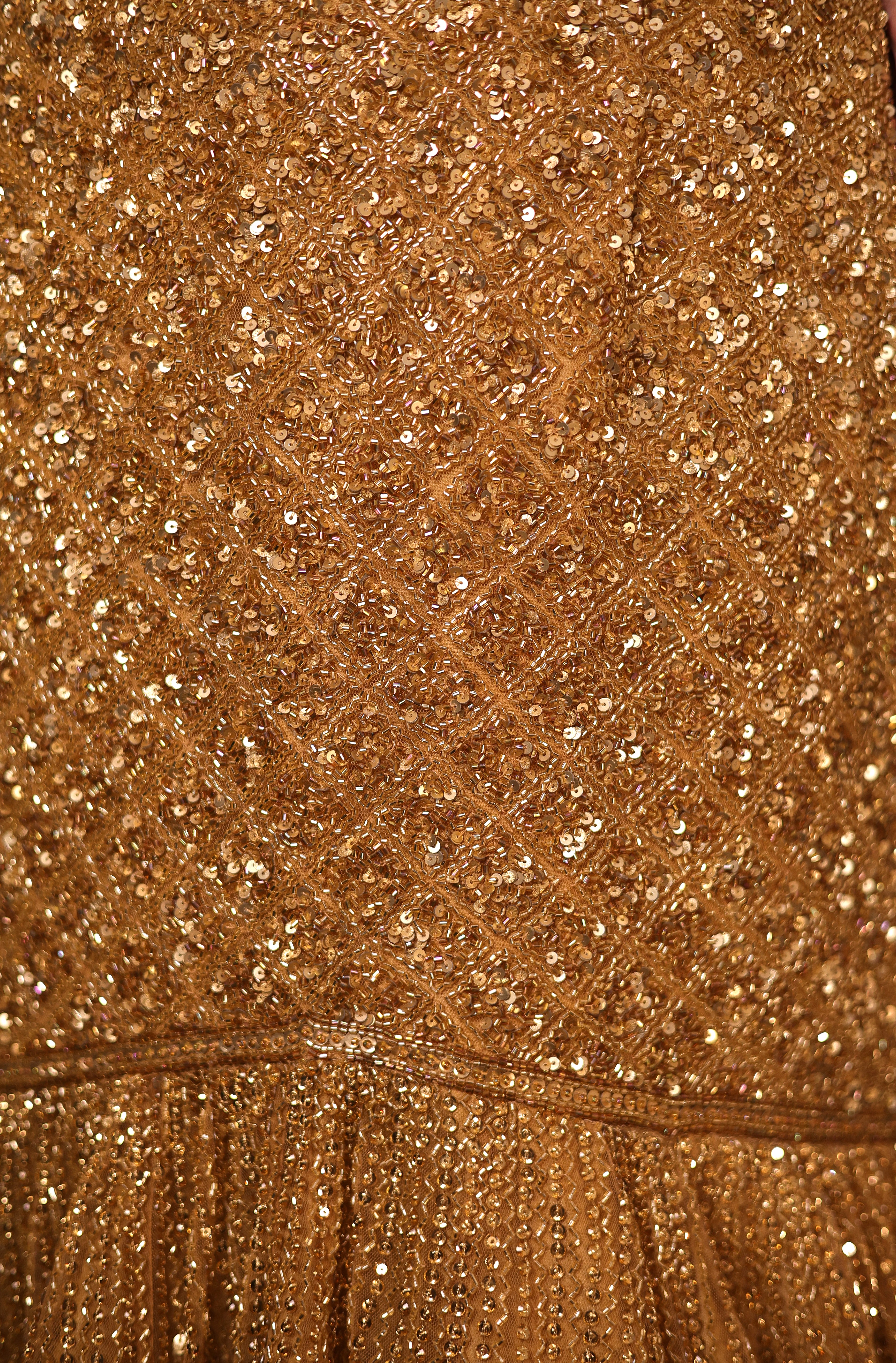Gold Fishcut Lehenga with trail