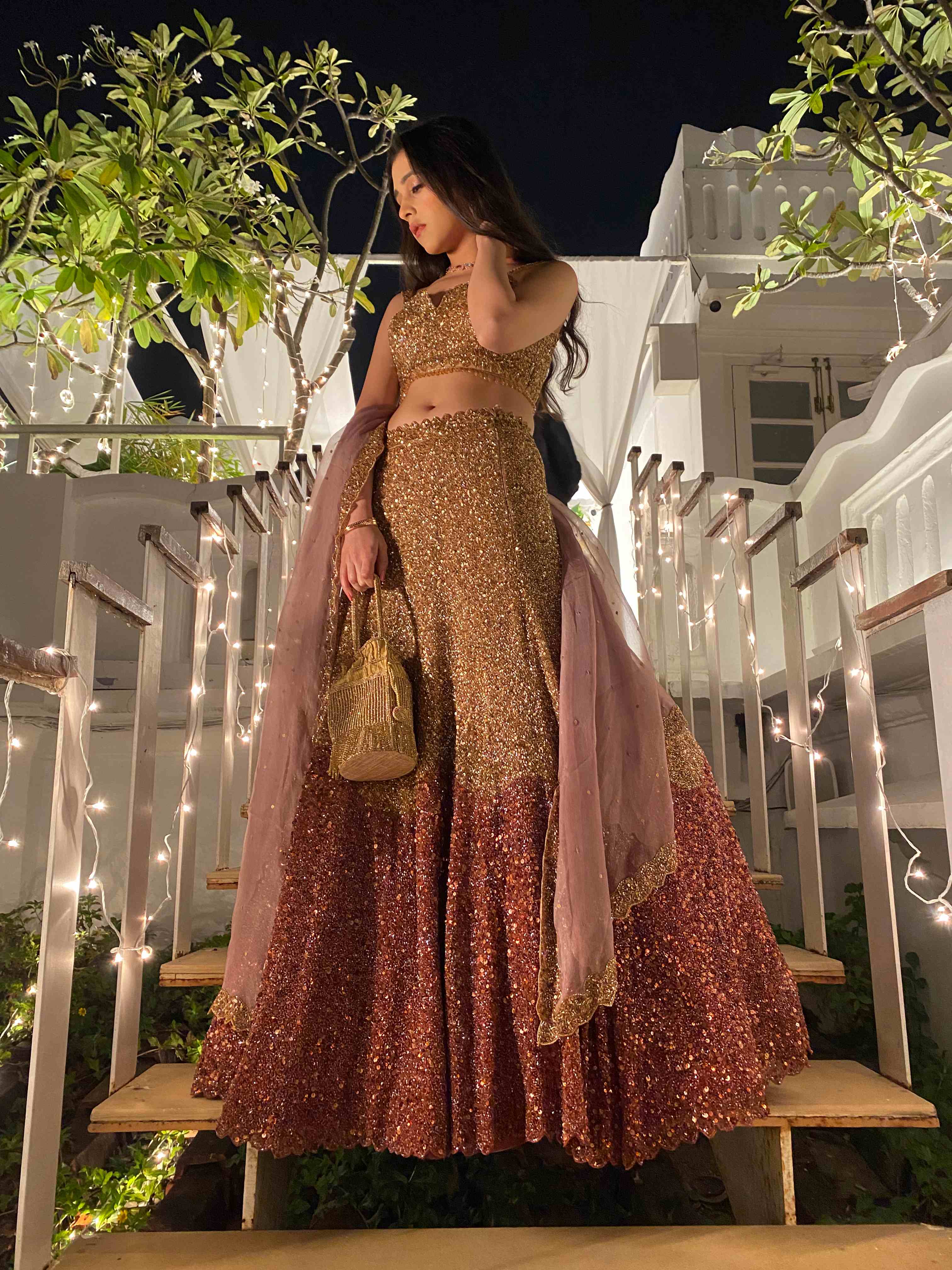 Gold Sequin Lehenga Set