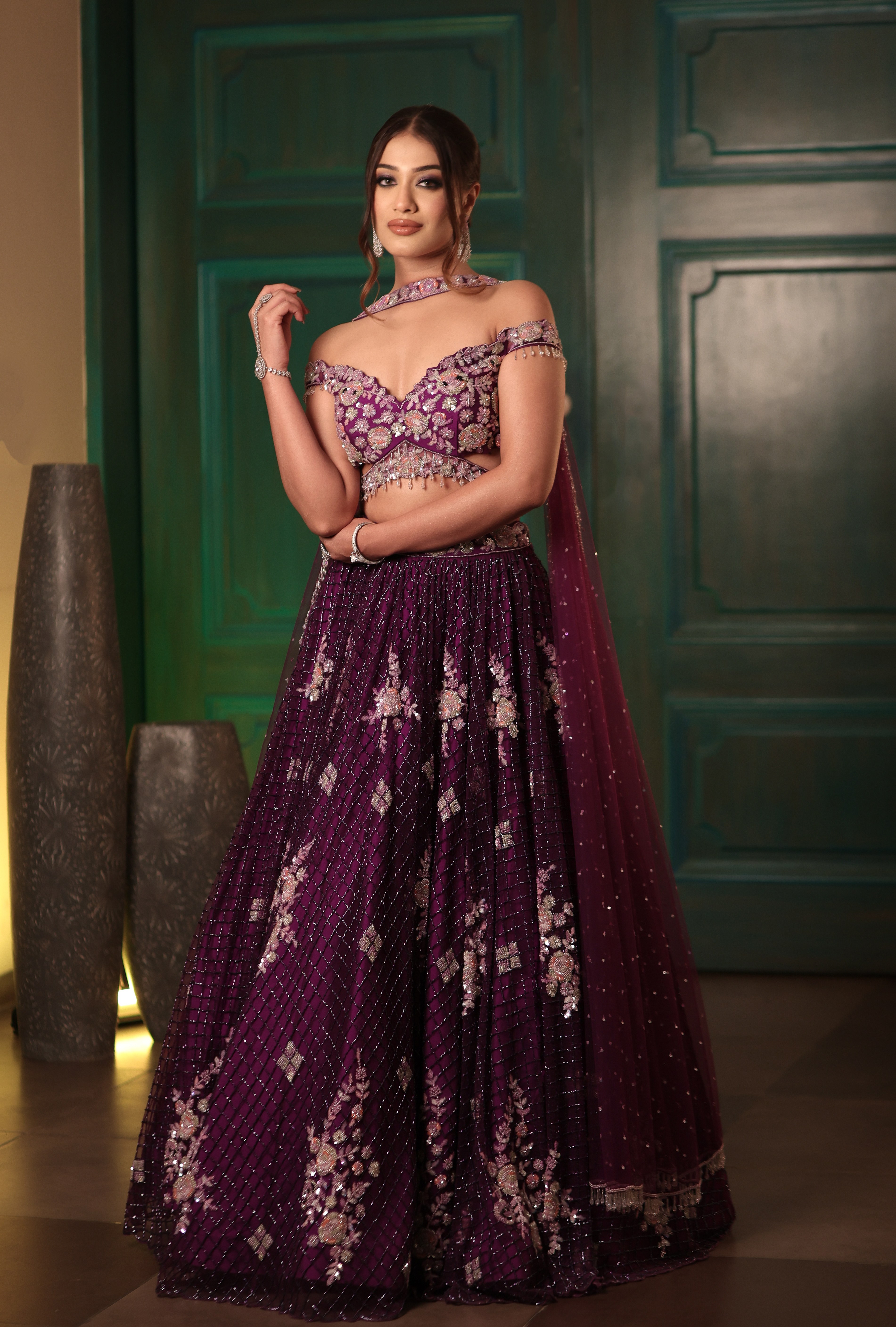Purple Jaal Lehenga
