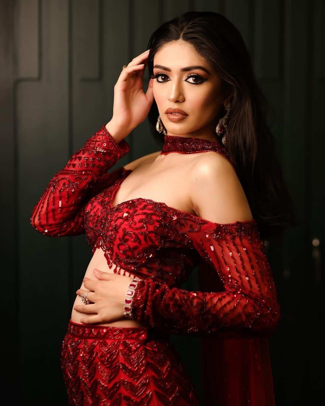Deep Red Fishcut Lehenga