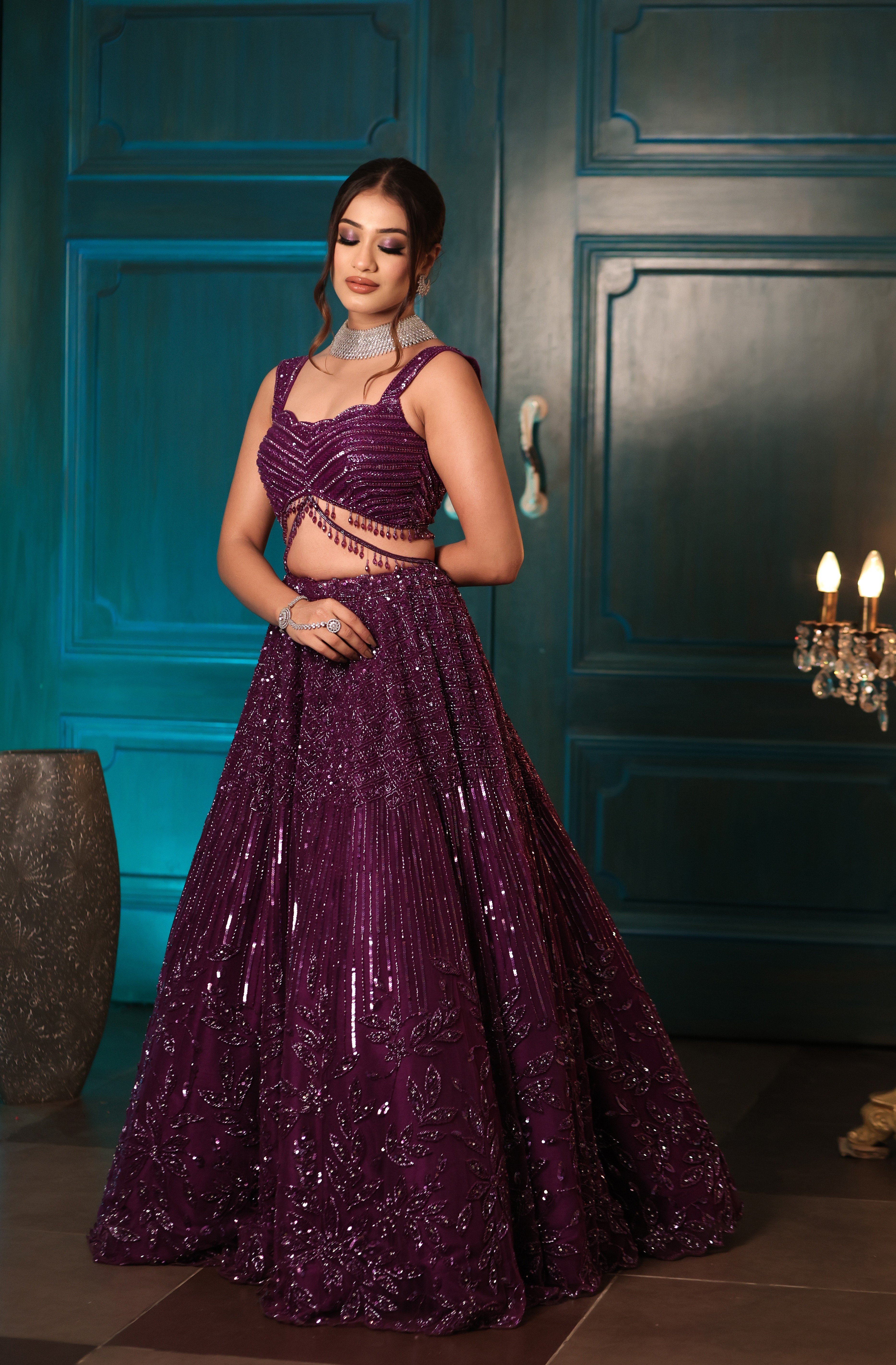 Purple Floral Lehenga