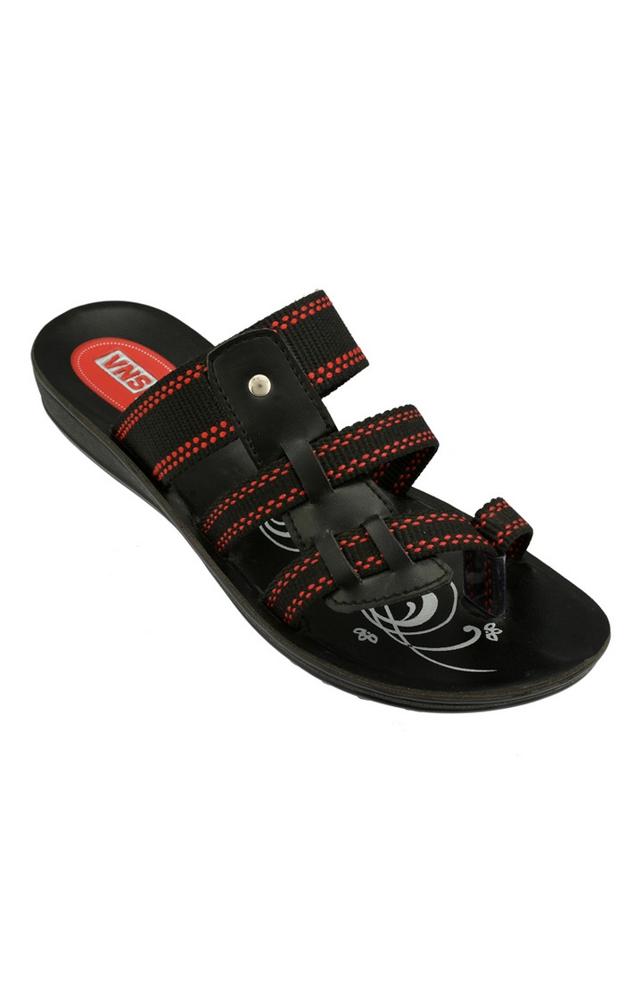 VNS Aqua by Venus Black Ladies PU Chappals