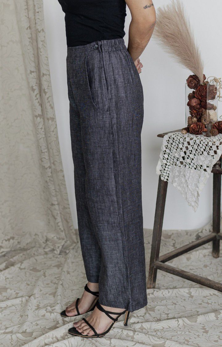 Women's Grey Linen Melange Trousers