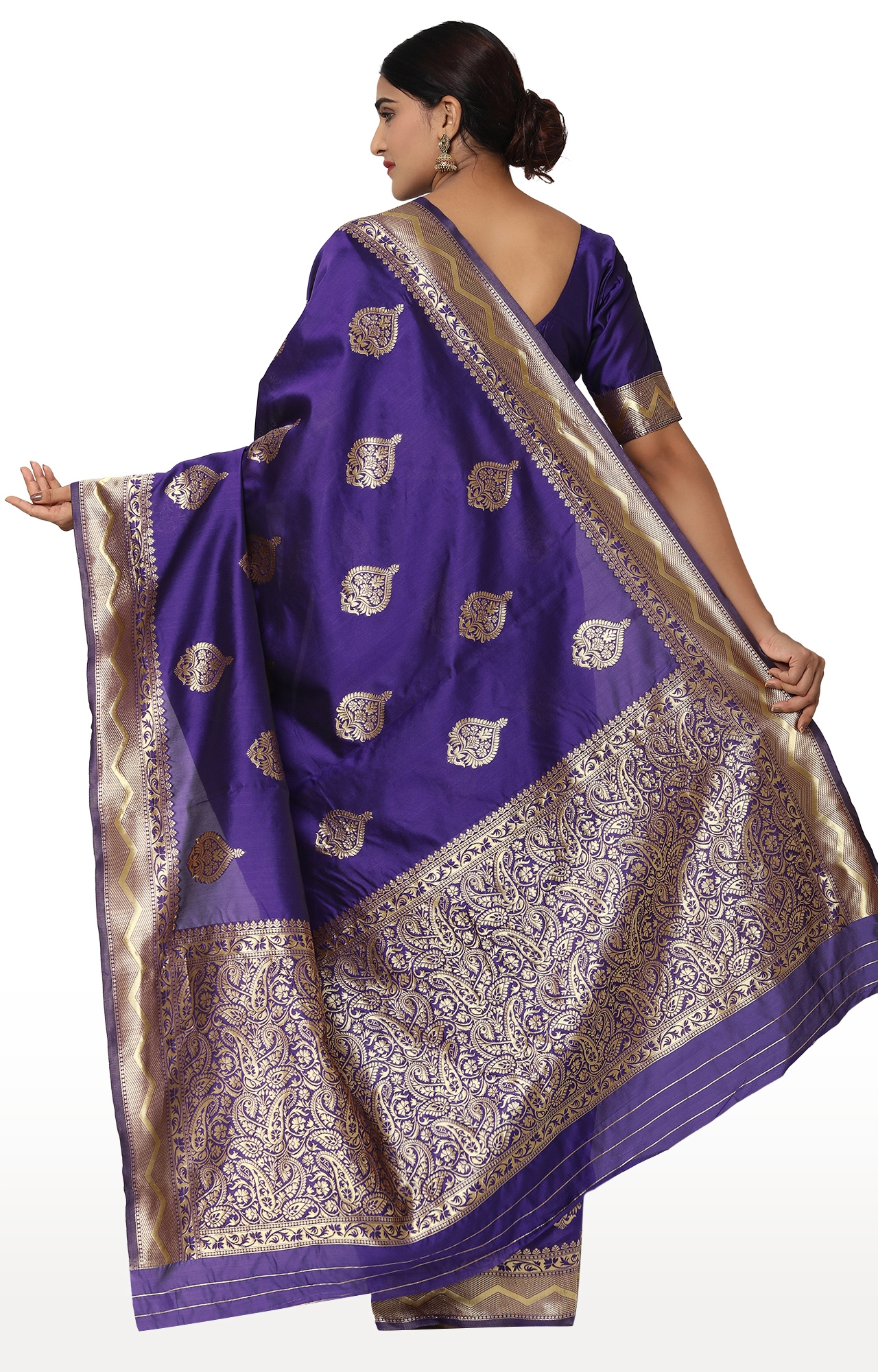 Glemora | Glemora Blue Beautiful Ethnic Wear Silk Blend Banarasi Traditional Saree 2