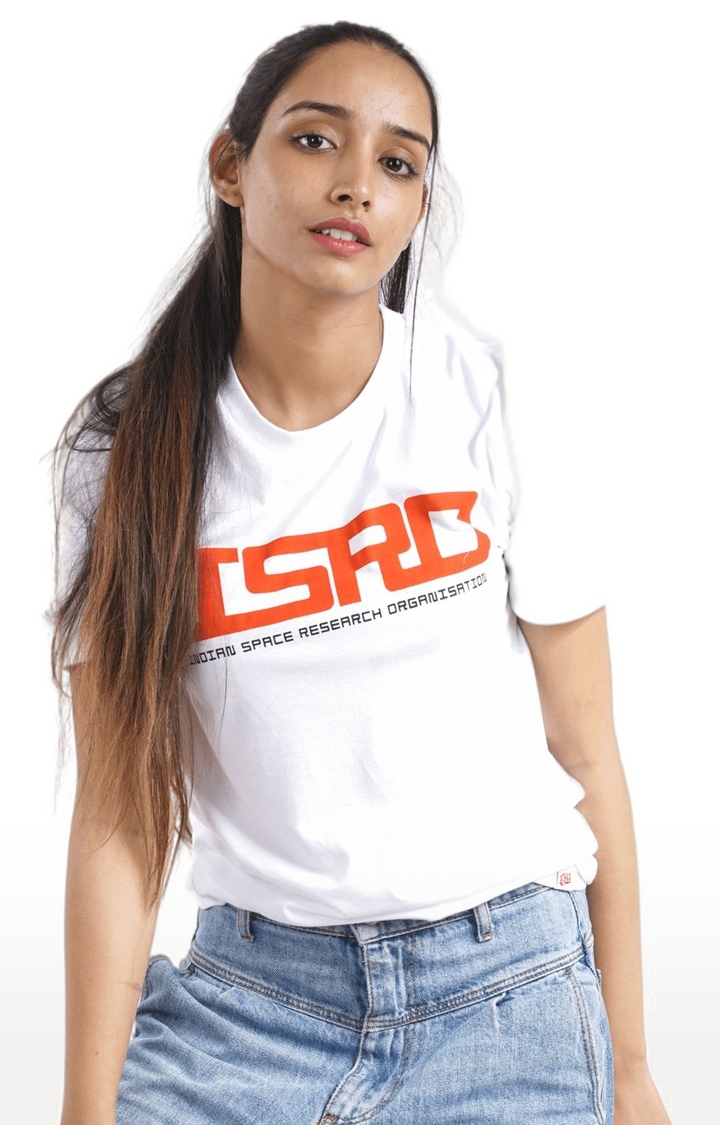Unisex ISRO Large Block Print Tri-Blend T-Shirt in White