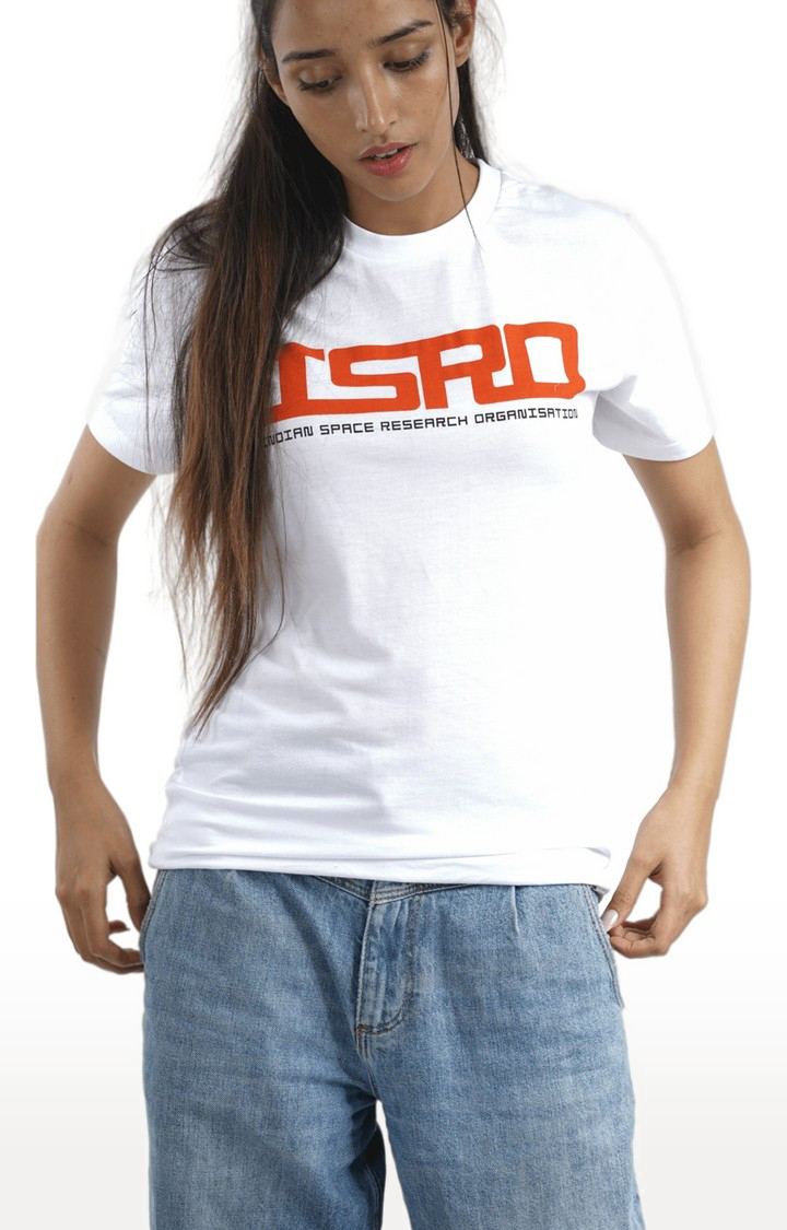 Unisex ISRO Large Block Print Tri-Blend T-Shirt in White