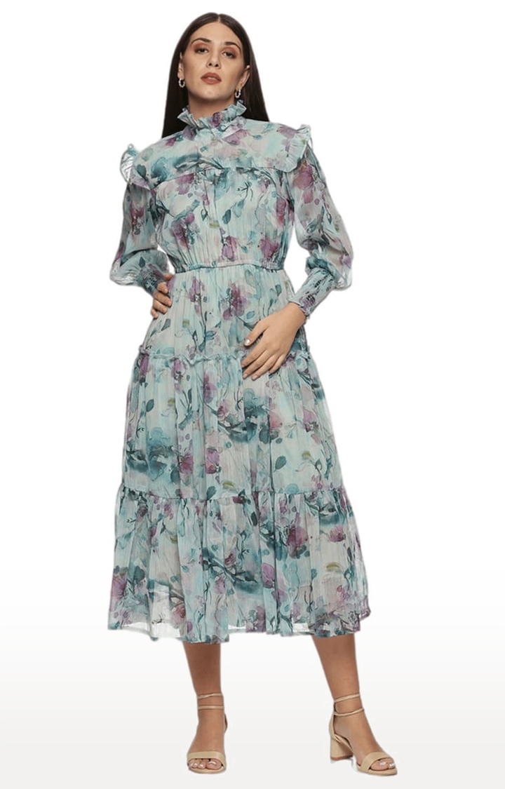 ISU | Women's Multicolor Chiffon Floral Tiered Dress 0