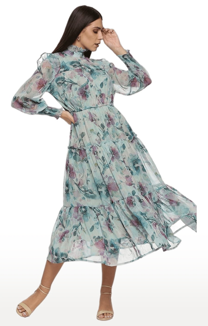 ISU | Women's Multicolor Chiffon Floral Tiered Dress 1