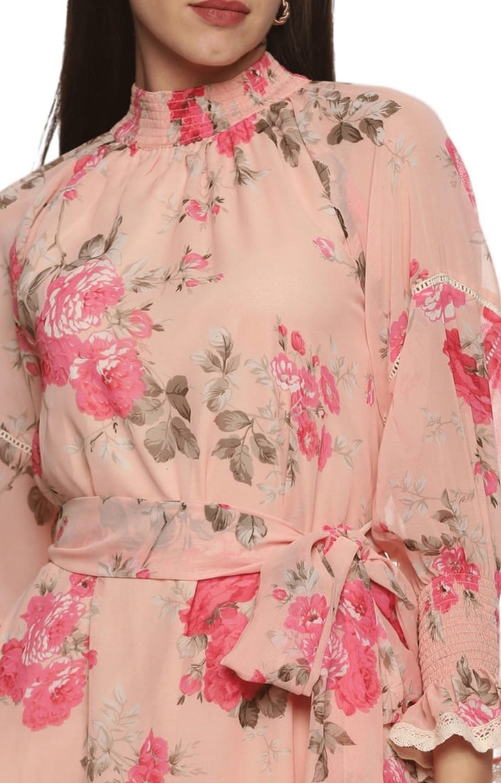 ISU | Women's Peach Chiffon Floral Tiered Dress 4