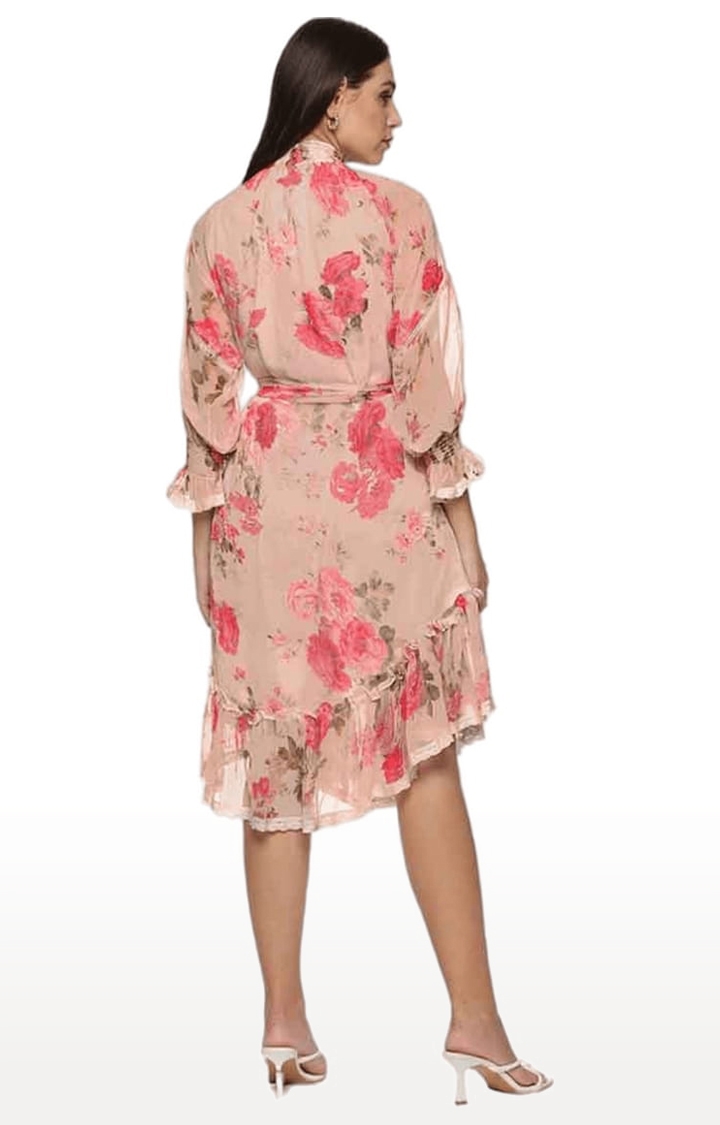 ISU | Women's Peach Chiffon Floral Tiered Dress 3