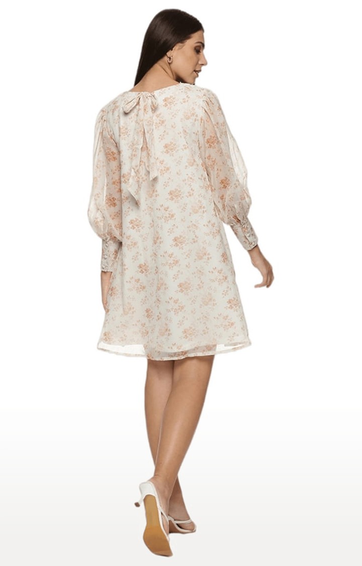 Women's White Chiffon Floral Fit & Flare Dress
