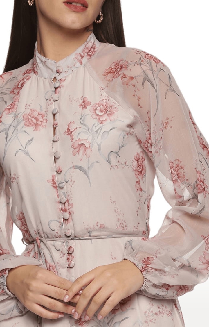 ISU | Women's Beige Chiffon Floral Maxi Dress 3