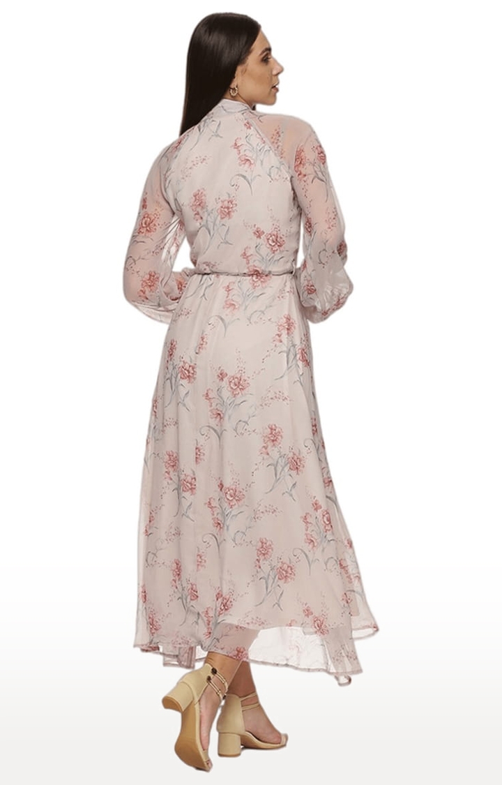 ISU | Women's Beige Chiffon Floral Maxi Dress 2