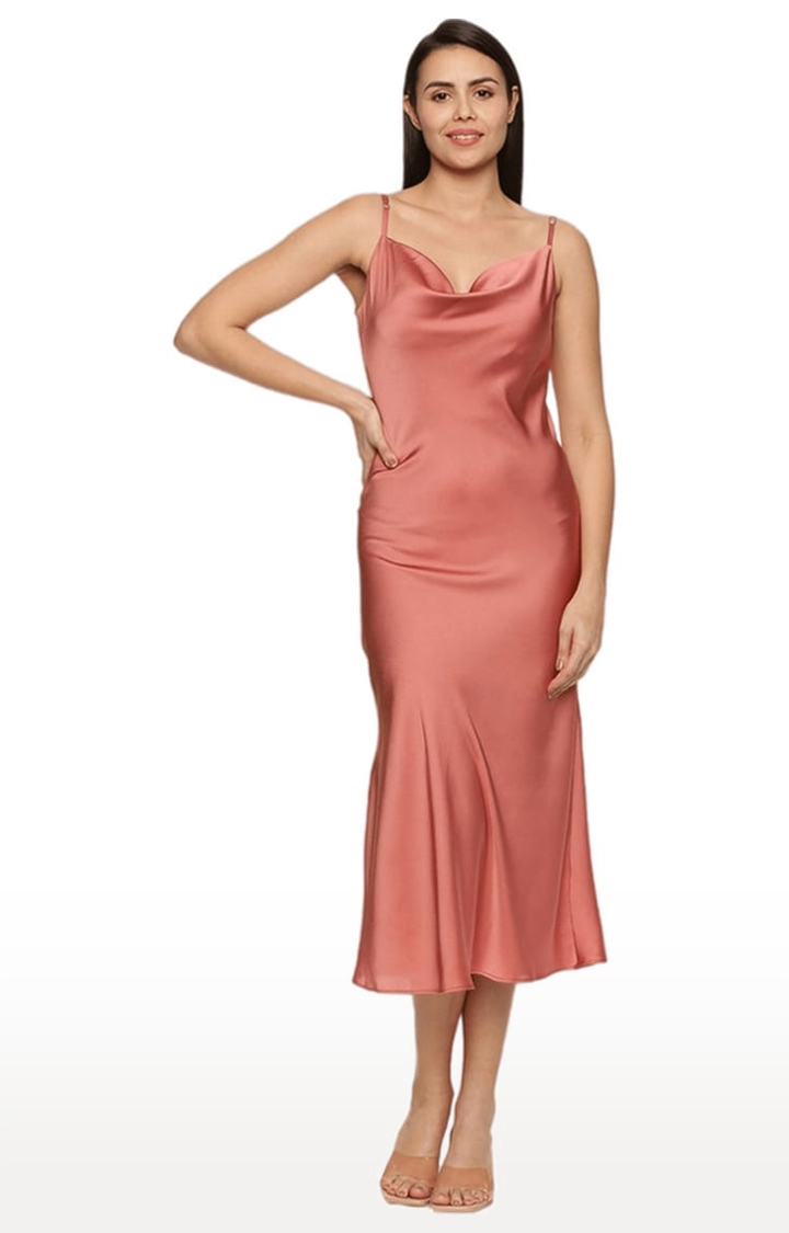 ISU | Women's Mauve Pink Satin Solid Slip Dress 1