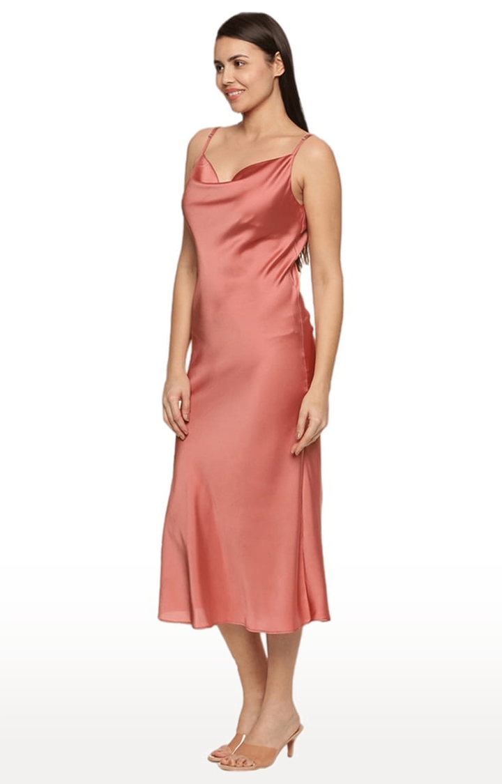 ISU | Women's Mauve Pink Satin Solid Slip Dress 2