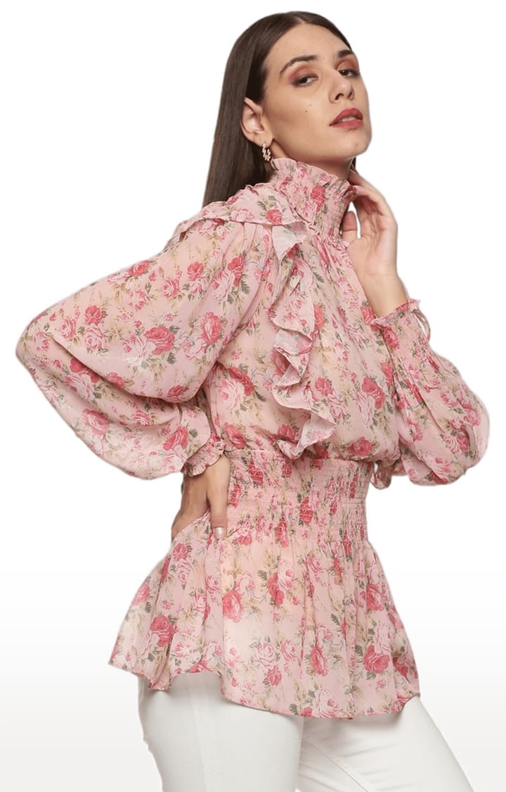 ISU | Women's Peach Chiffon Floral Tunics 1