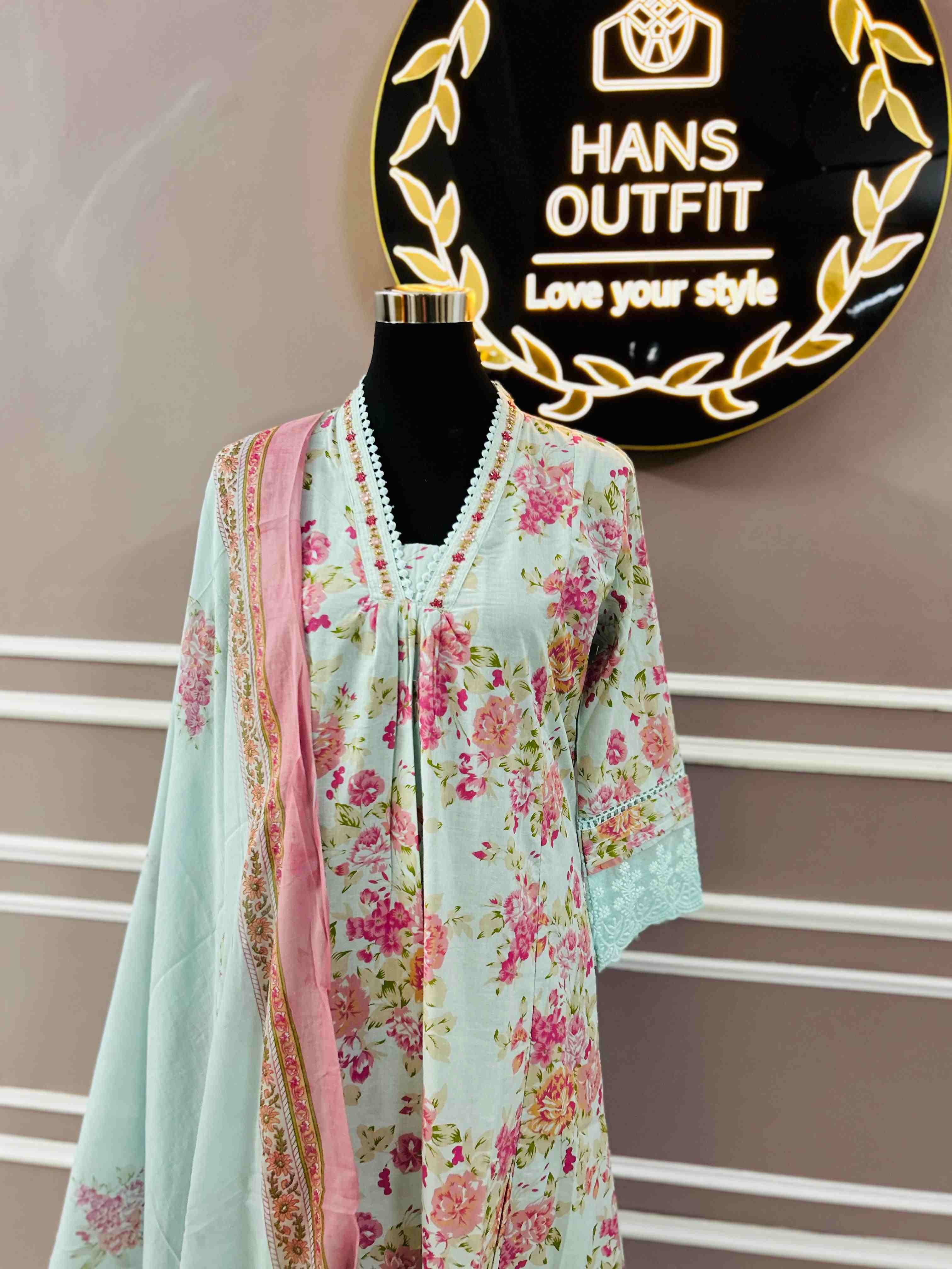 Royal mist flora kurta set with dupatta (pure cotton)