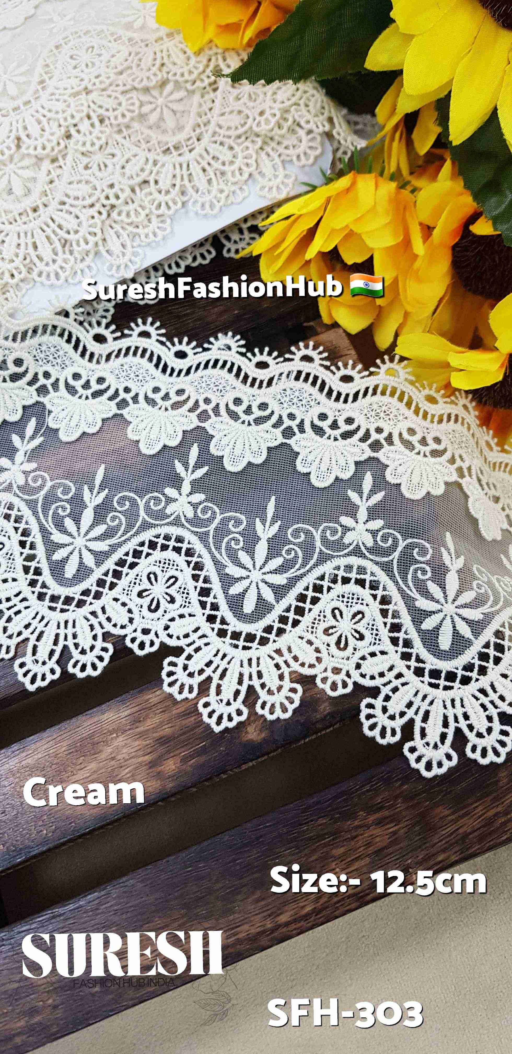 Cream 3D Floral Scalloped GPO Lace
