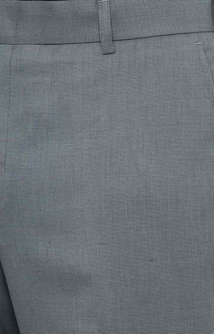 Men's Grey Wool Blend Solid Formal Trousers