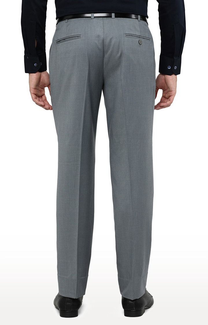 Men's Grey Wool Blend Solid Formal Trousers