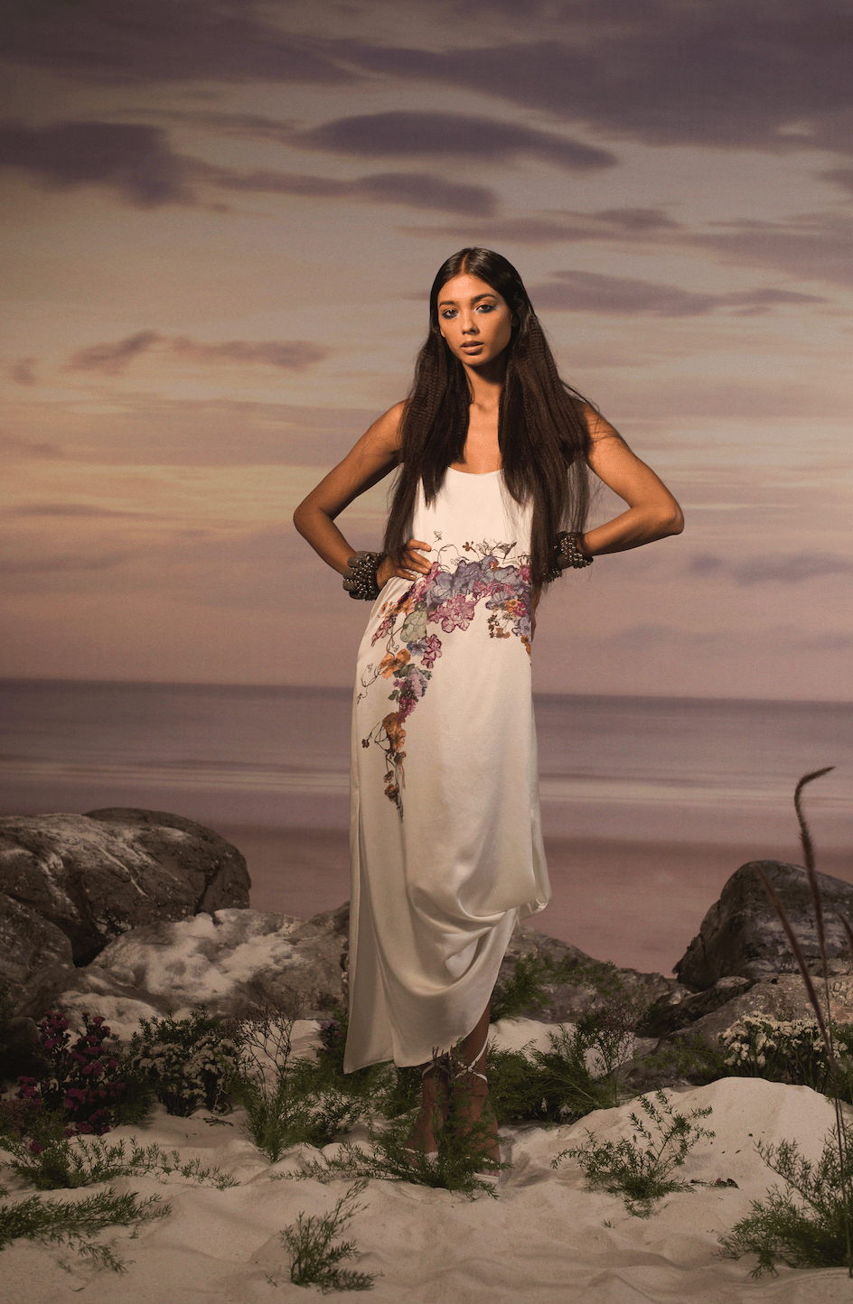 OVERSIZED PRINTED  CAPE WITH SLIP DRESS