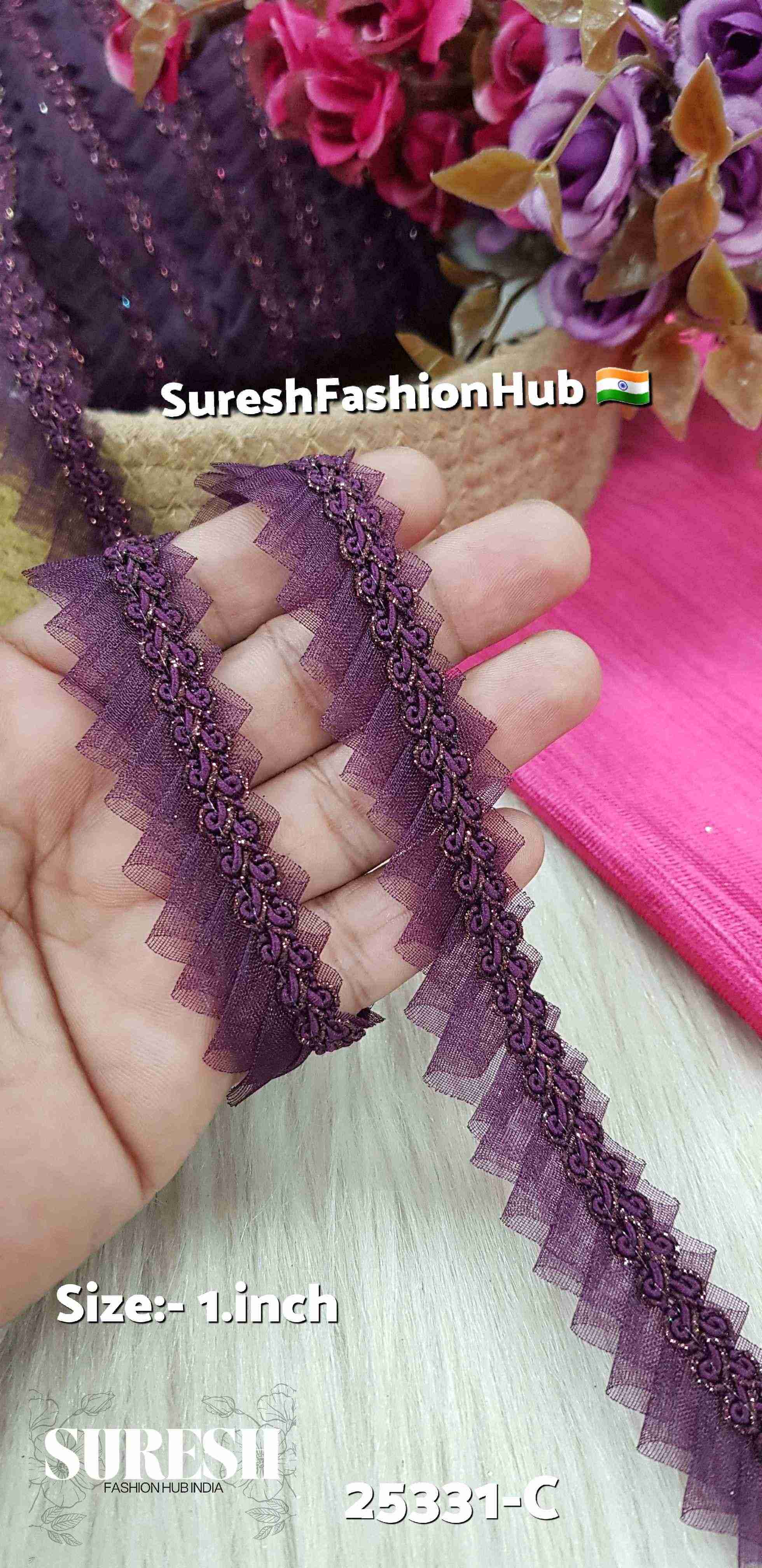 One Side Scallop Organza Jhalar Wine Lace | 25331-C