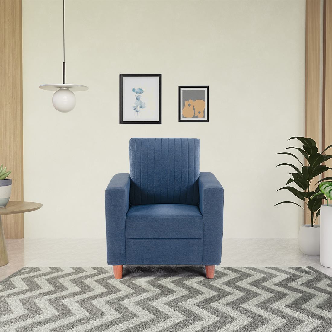 neudot Roman Sofa for Living Room |1 Person Sofa|Premium Fabric with Cushioned Armrest | Solid Wood Frame|1 Seater in Dusky Blue Color