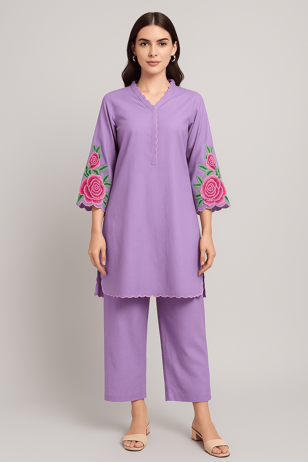 Women's Lavender Embroidered co-ord set