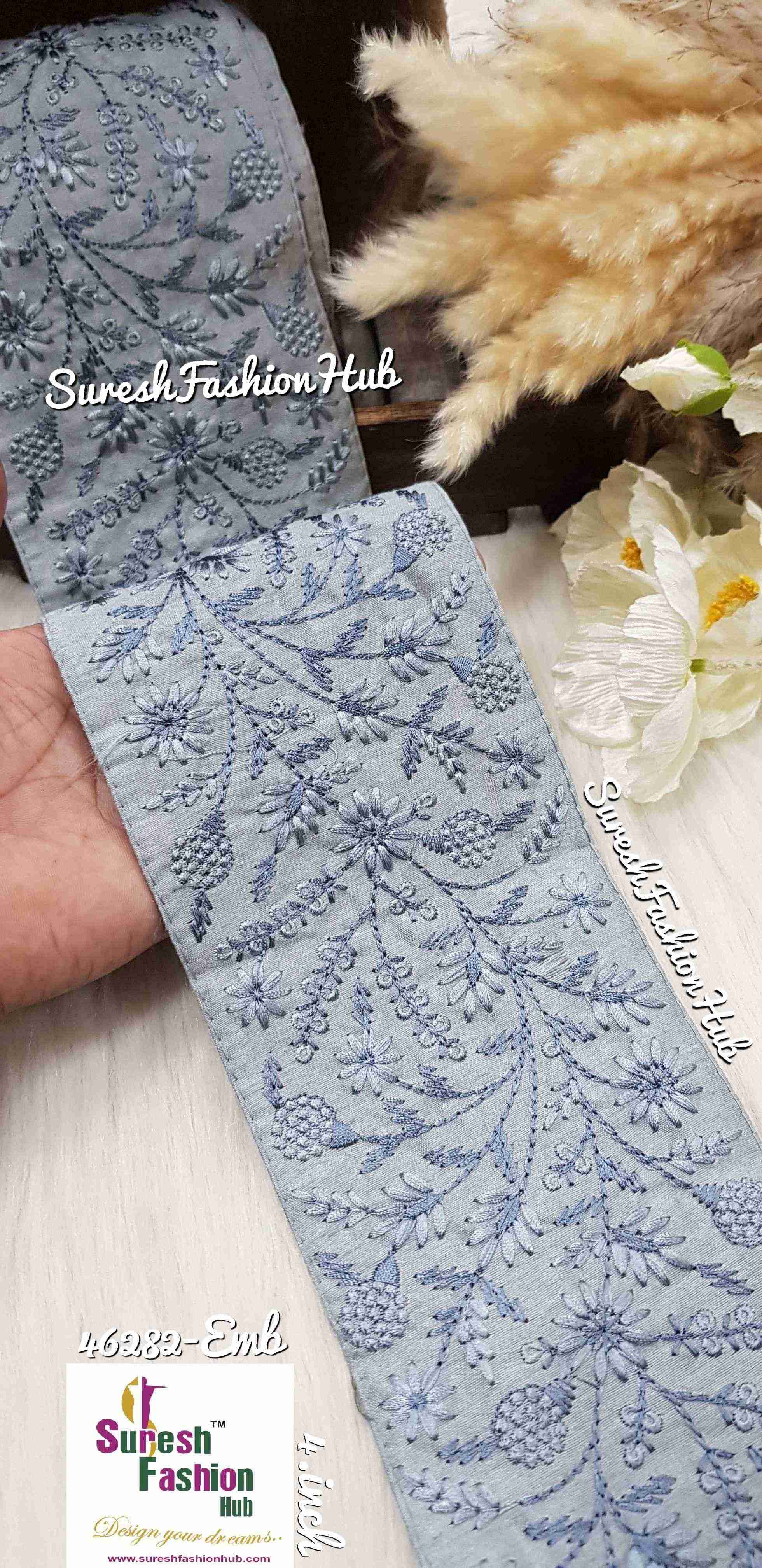 Dainty Flowers  Grey Threaded Ribbons