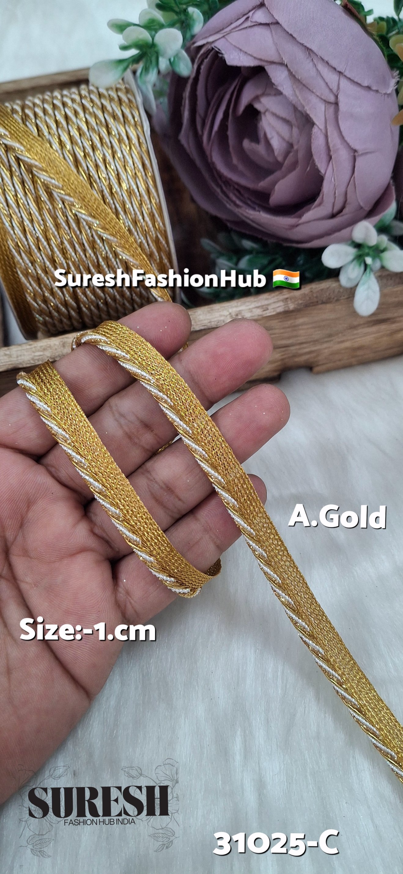 Antique Gold Pearl Dori Jhalar Edging Lace