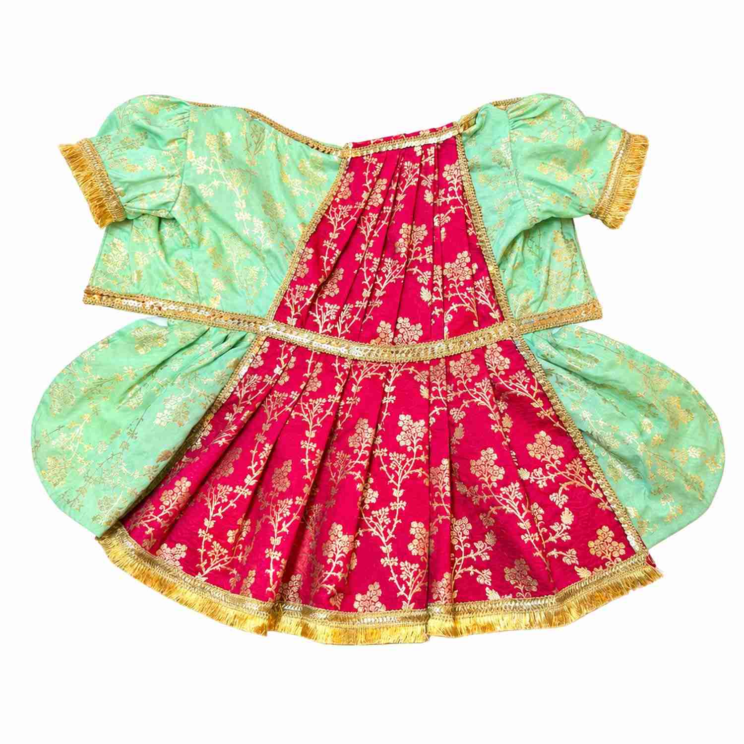 PawsIndia Traditional Heavy Brocade Zari Saree for Dogs - Ice Blue & Pink