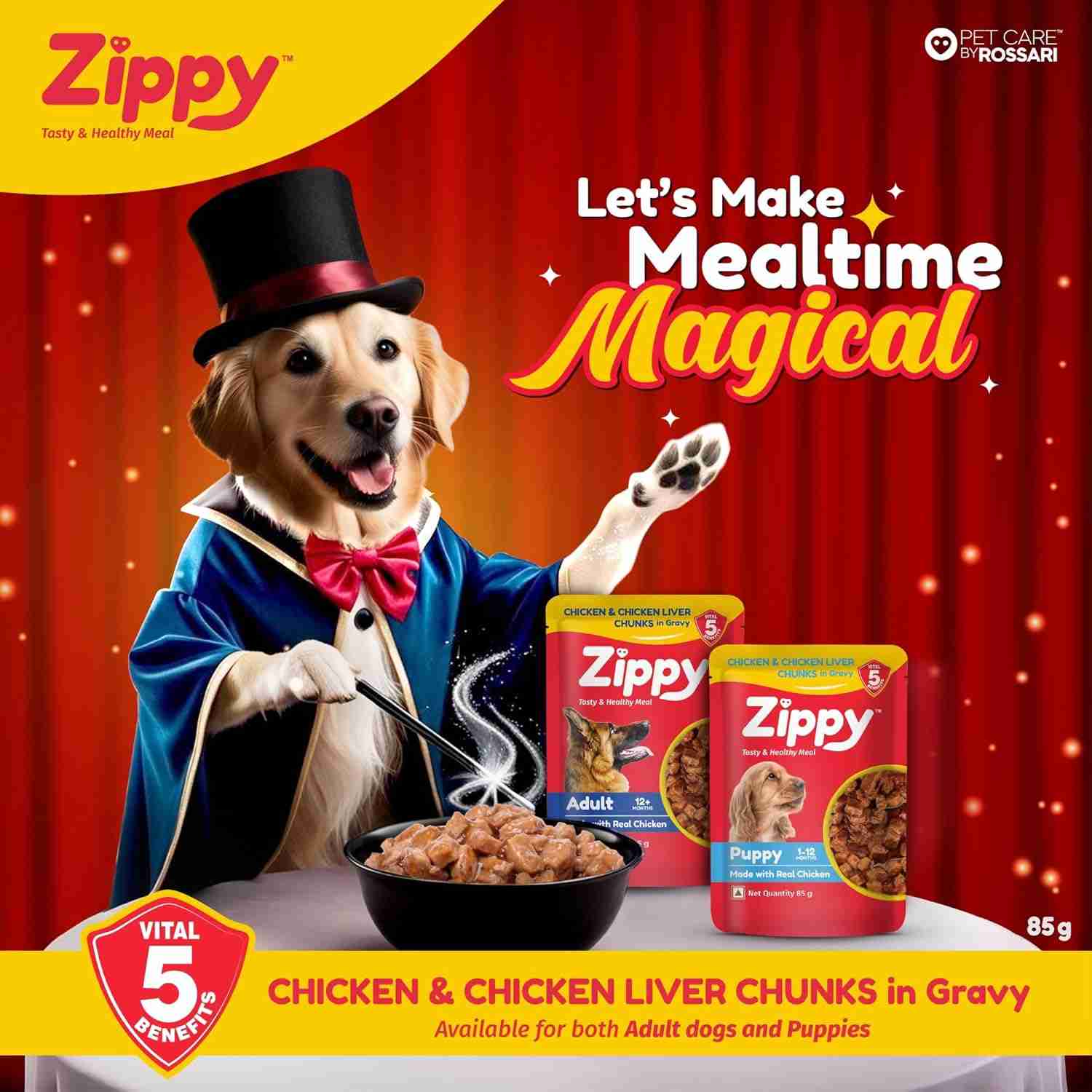 Zippy Puppy Chicken & Liver Chunks In Gravy for Dogs 85gm