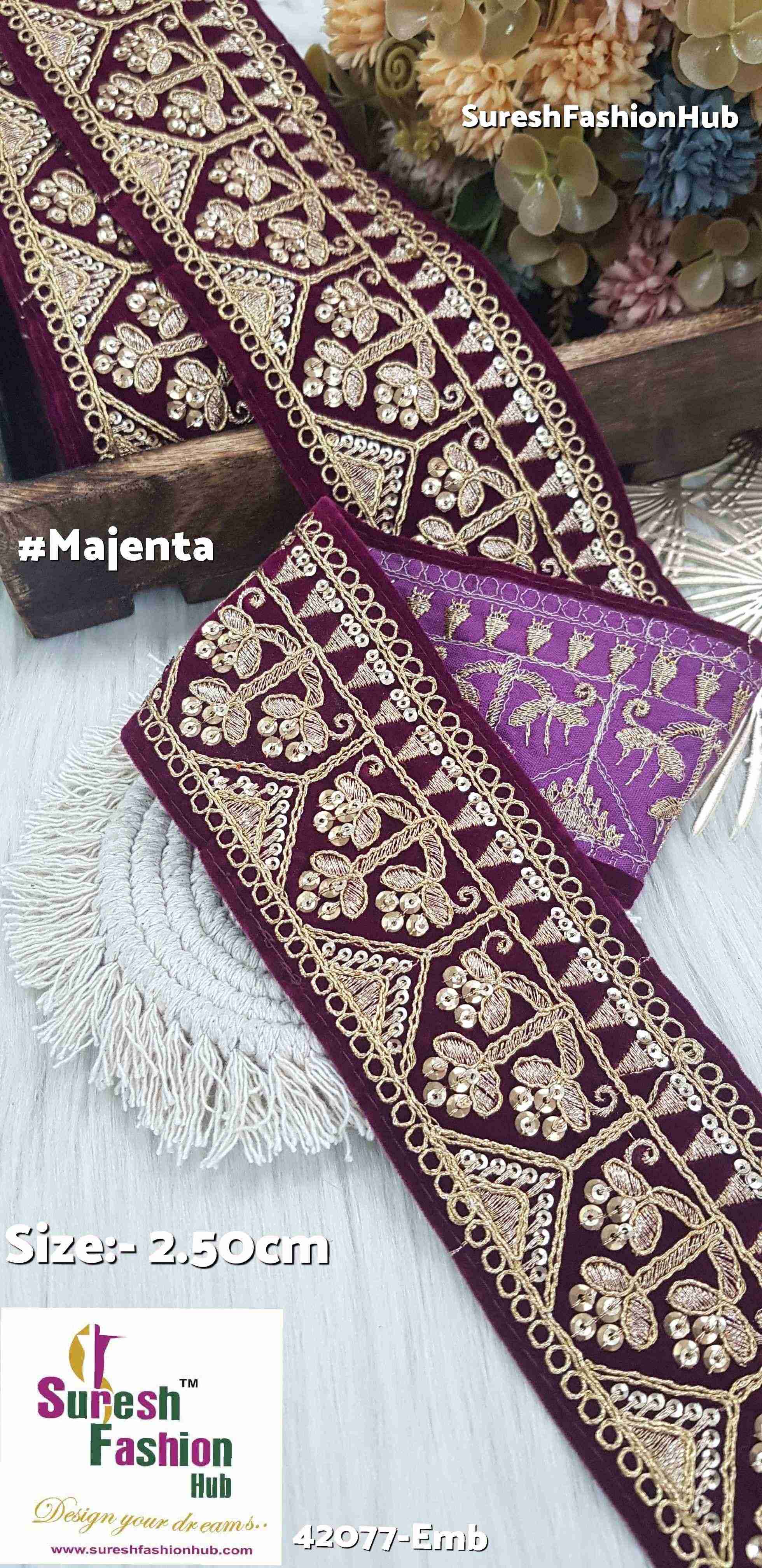 Majestic Majenta Velvet Embroidery Lace