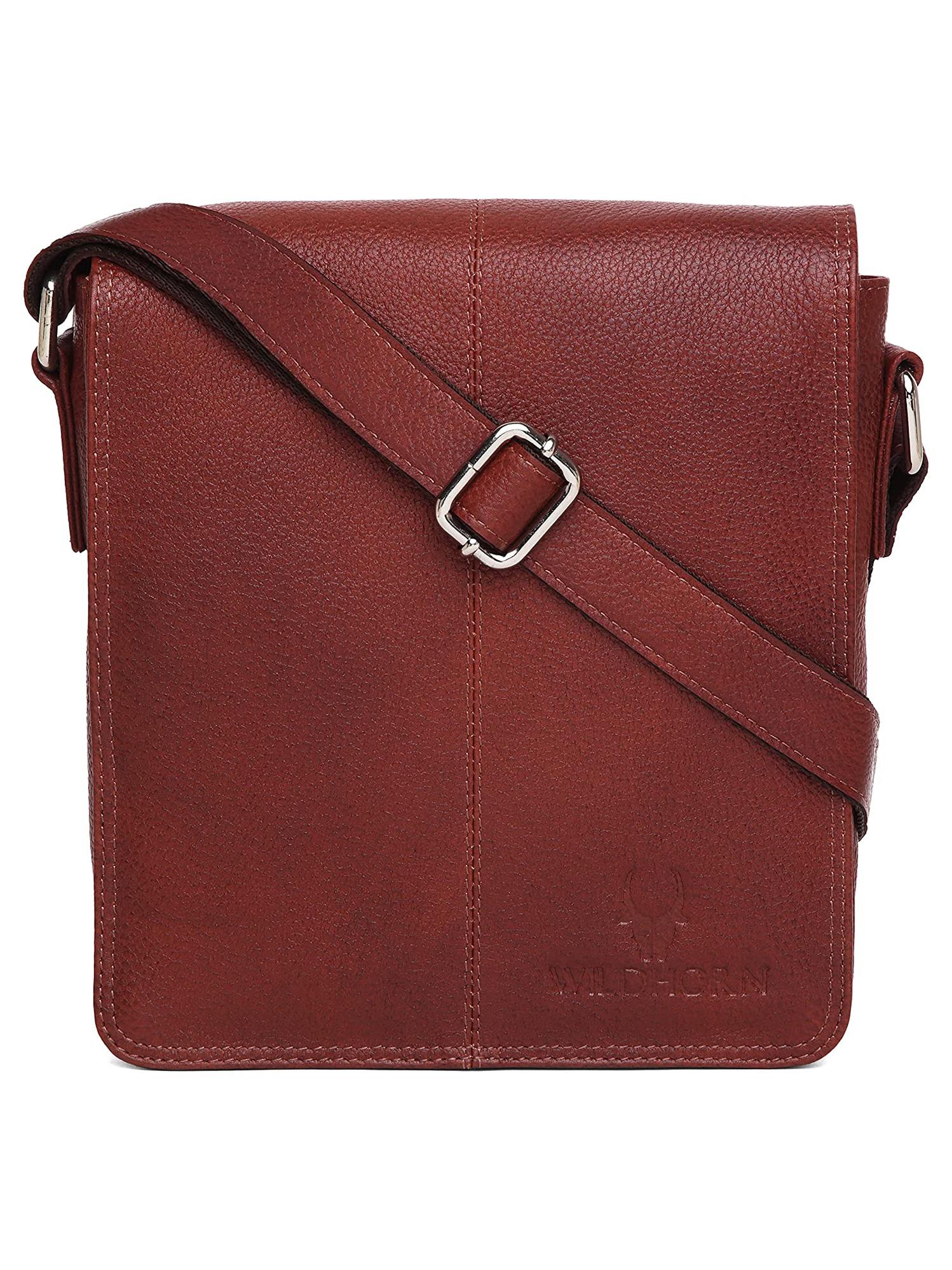WildHorn 100% Genuine Classic Leather Maroon Sling Bag for Men