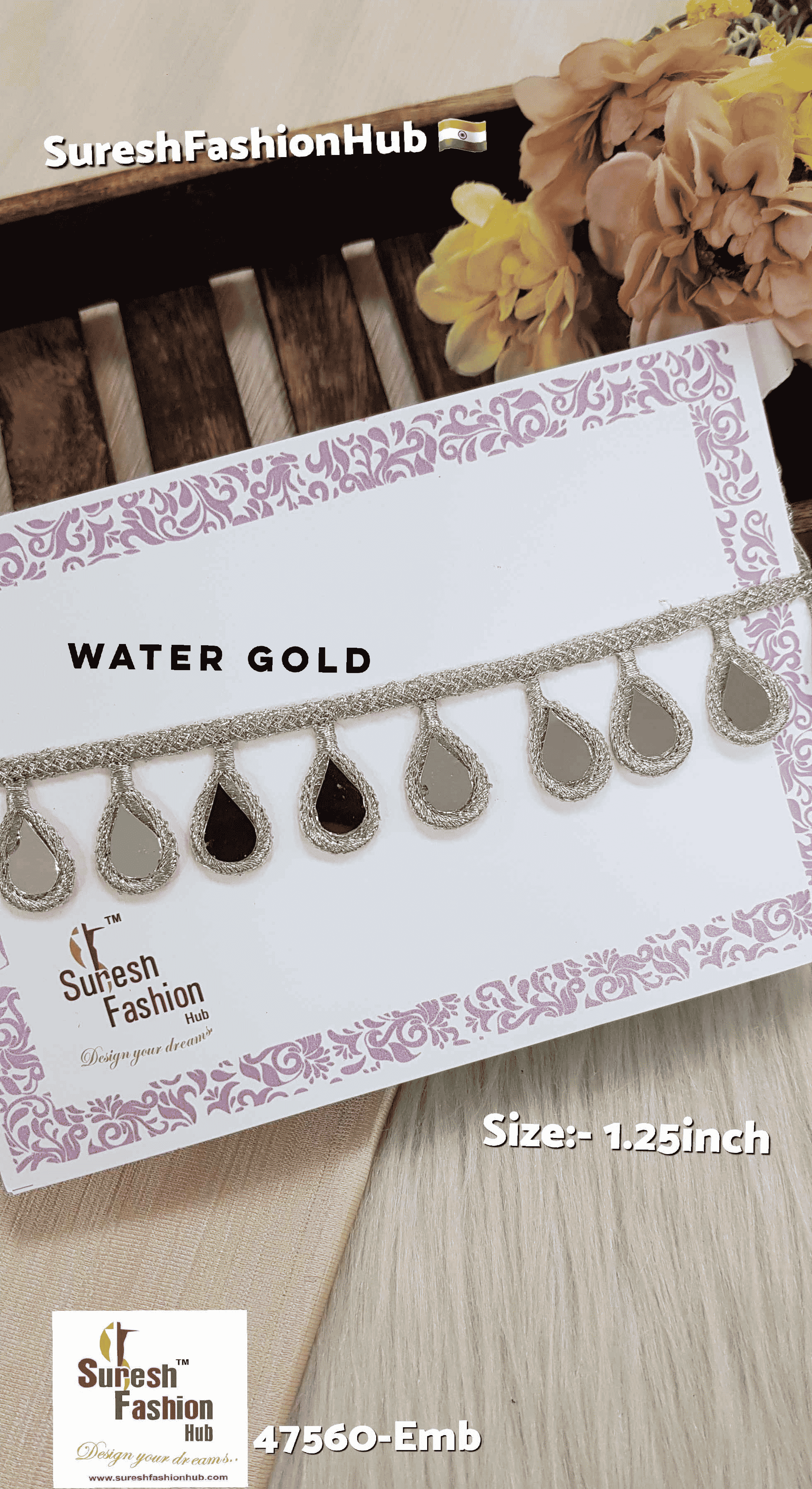 Water Gold Drop Mirror Cutwork Lace
