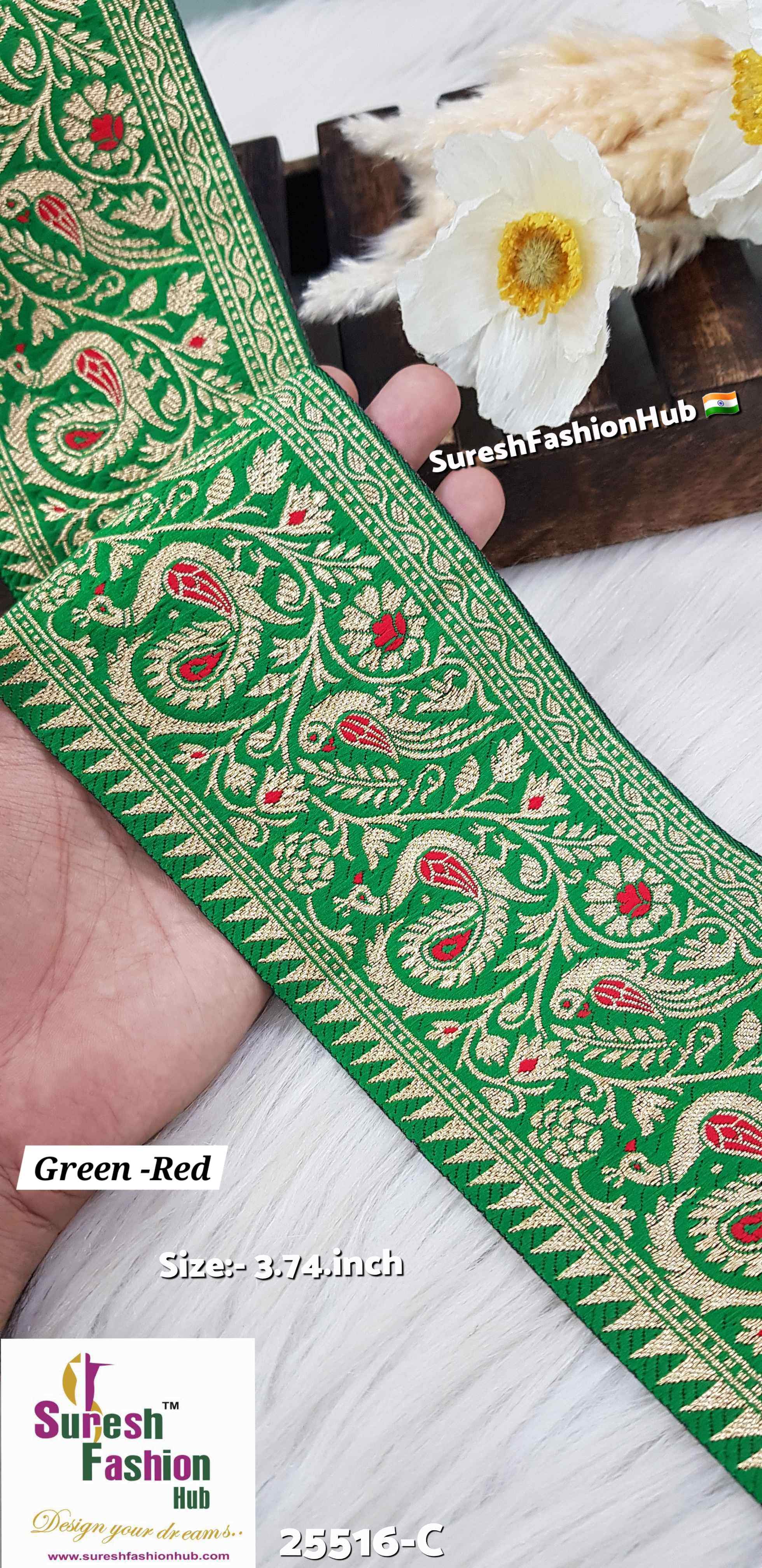 Green-Red Forest Banarasi Lace