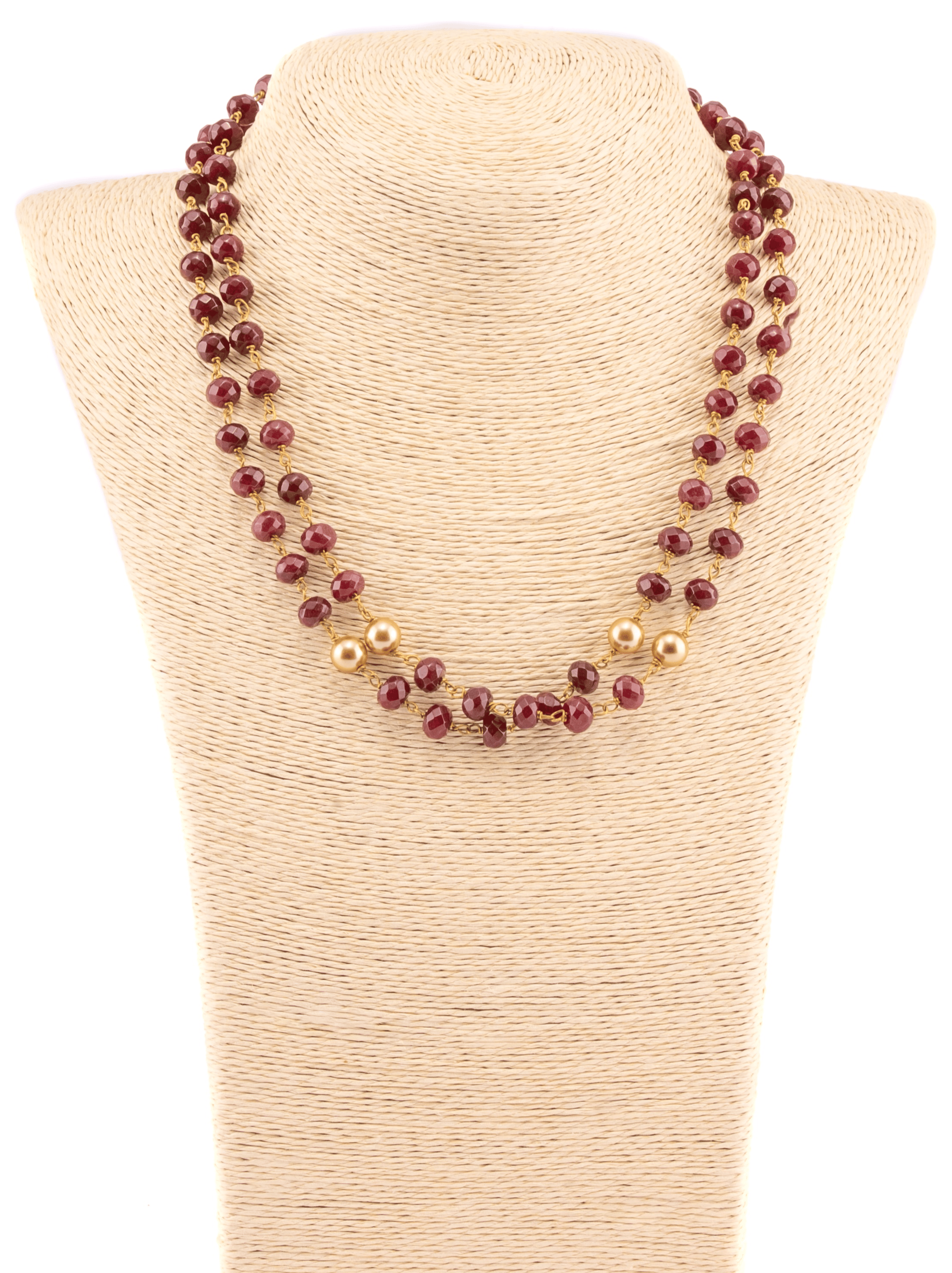 Double layered burgundy and golden shade pearl beads necklace