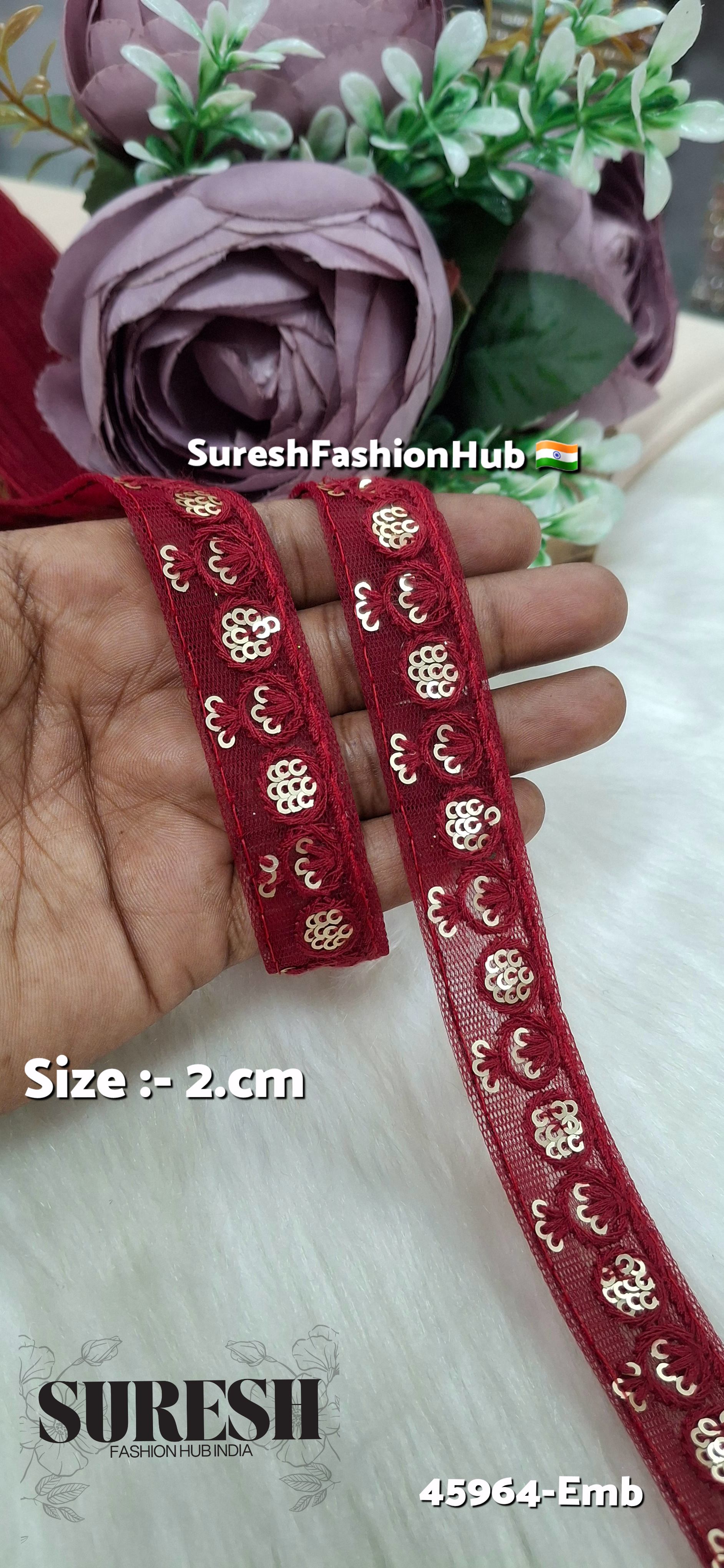 Maroon Tone-on-Tone Net Embroidery Lace