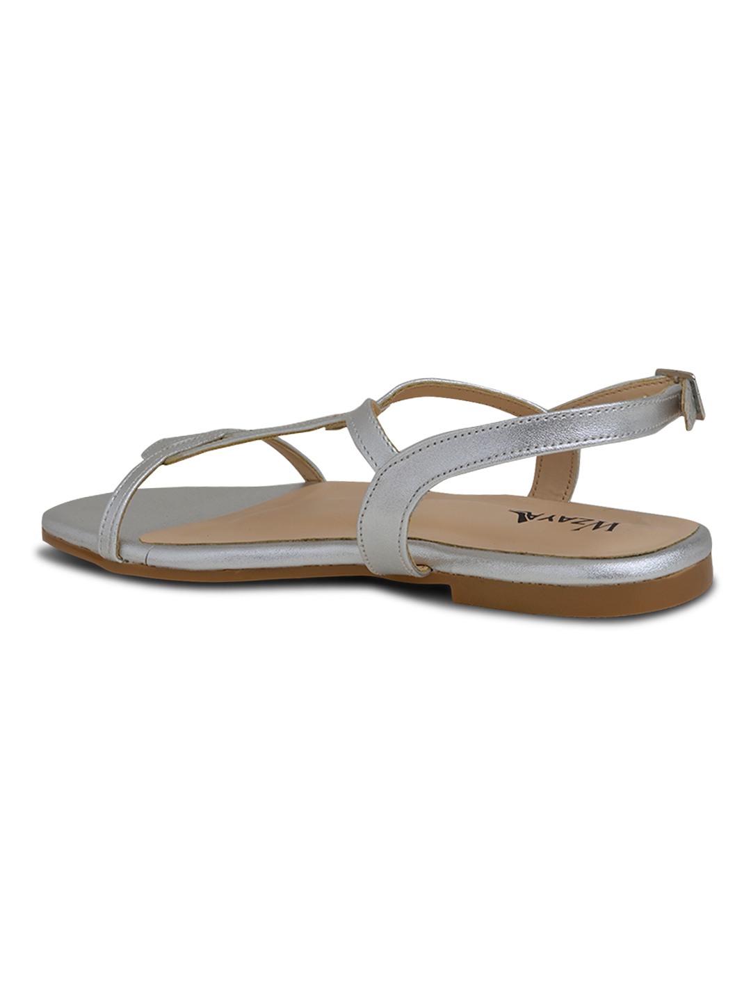 Silver Metallic T-Strap Flat Sandals