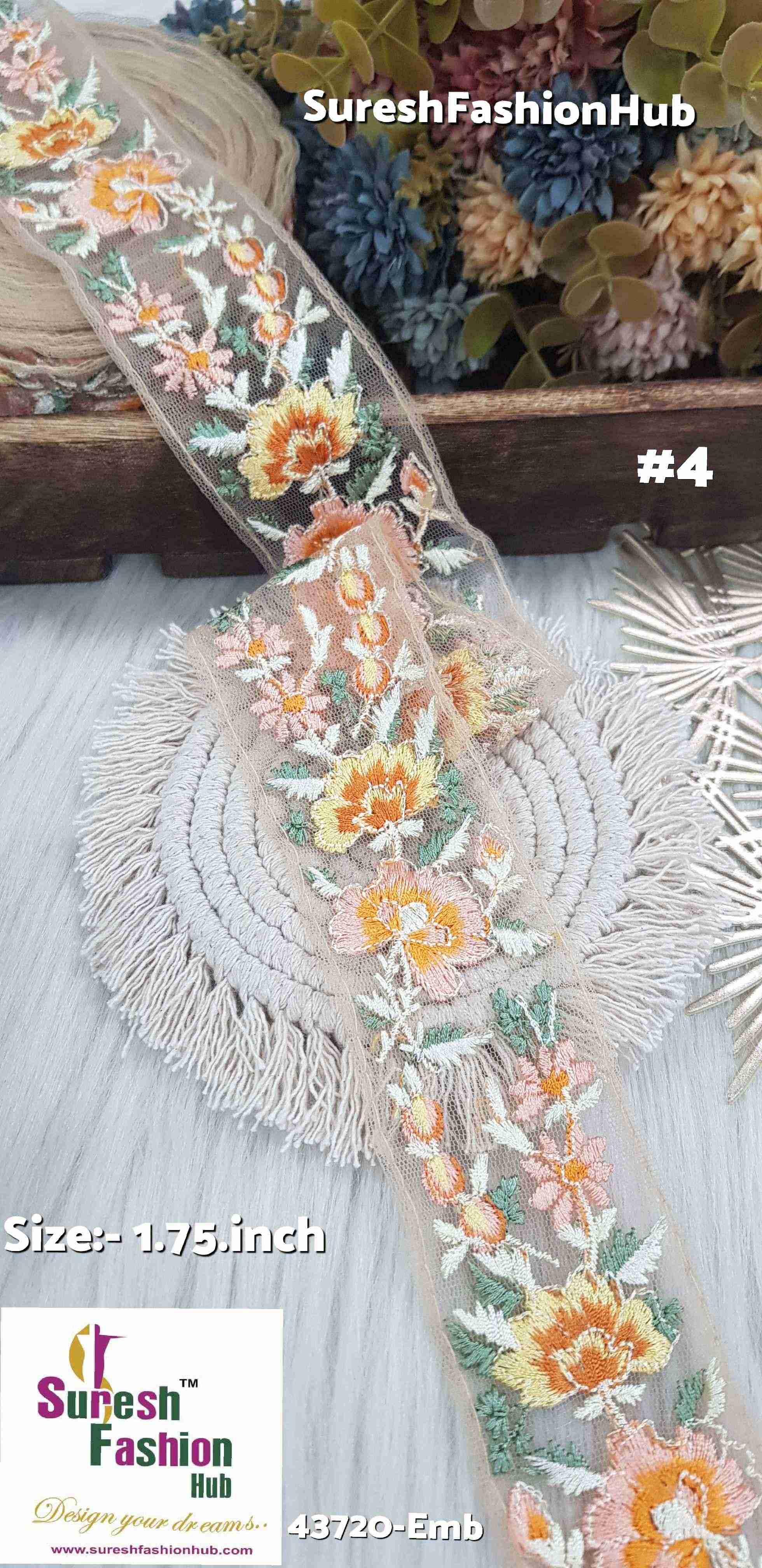 Beige Fiesta Multicolor Embroidery Lace