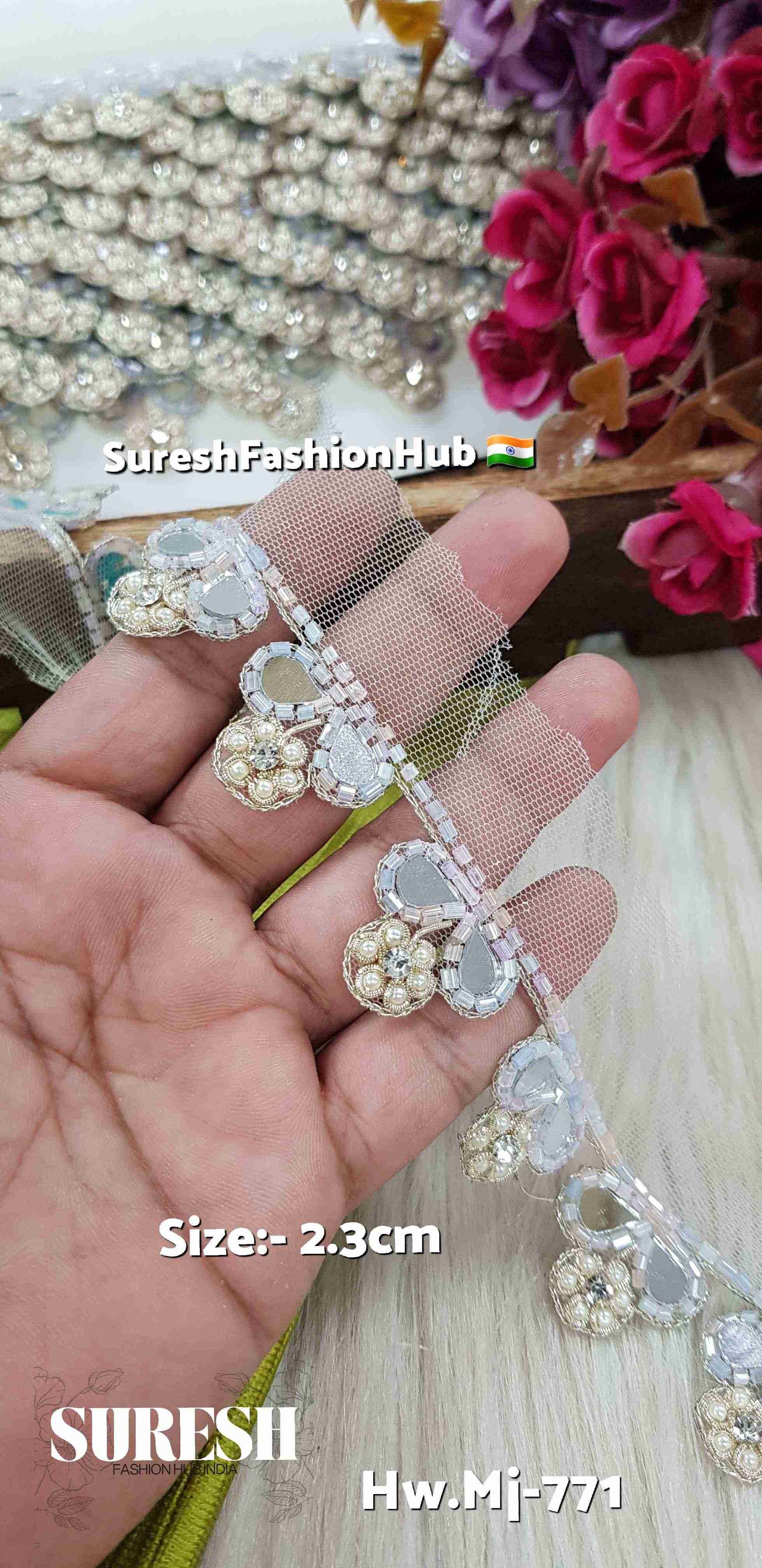Pearl Gold Blossom Mirror Butta Handmade Lace – Mj-771