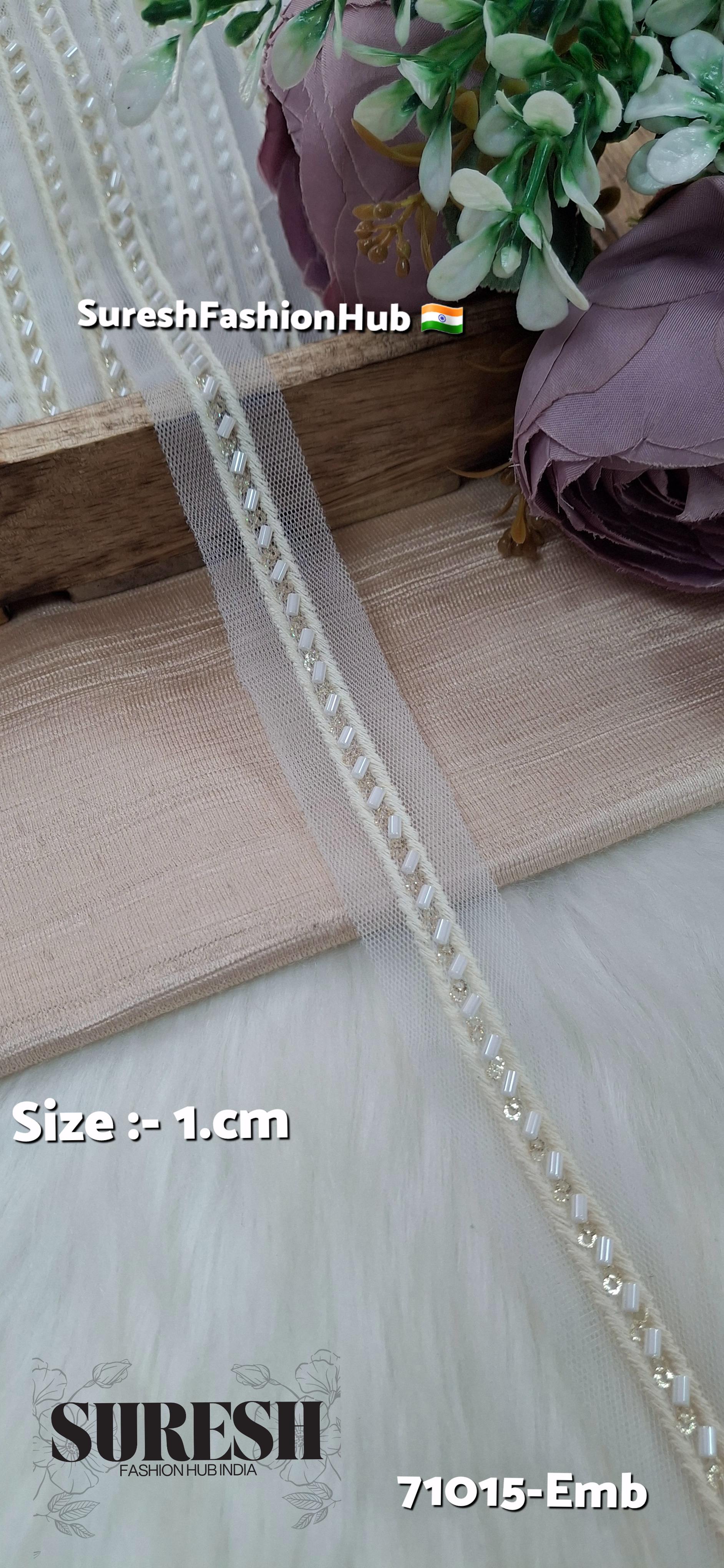 Net Embroidered Border White