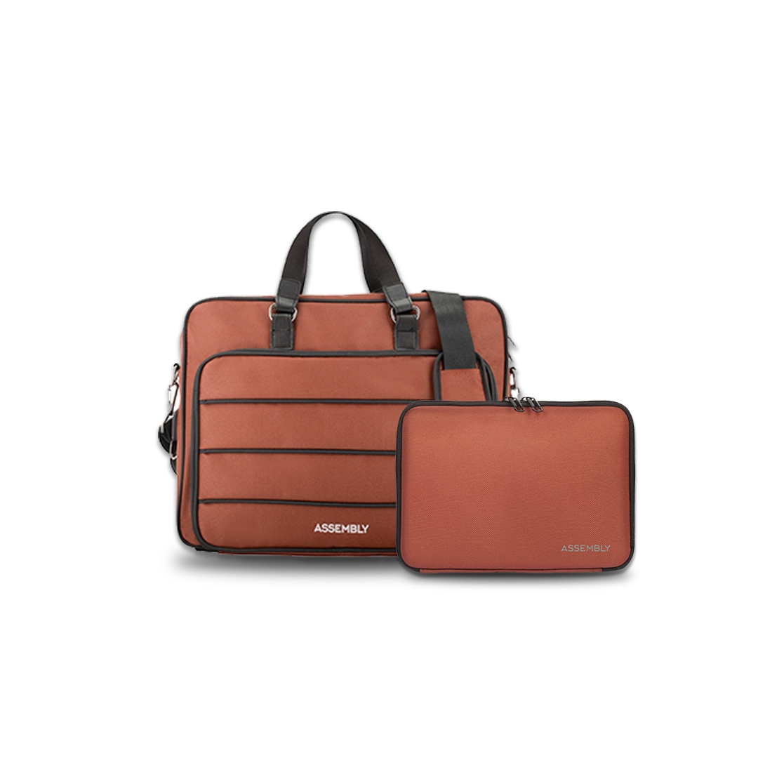 Combo: Rust Messenger Laptop Bag with Gadget Organizer Tech Kit
