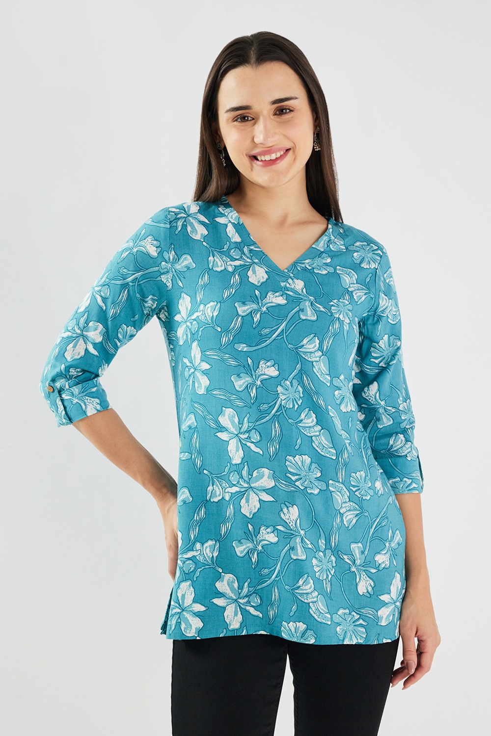 Printed Rayon V-Neck Women's Tunic