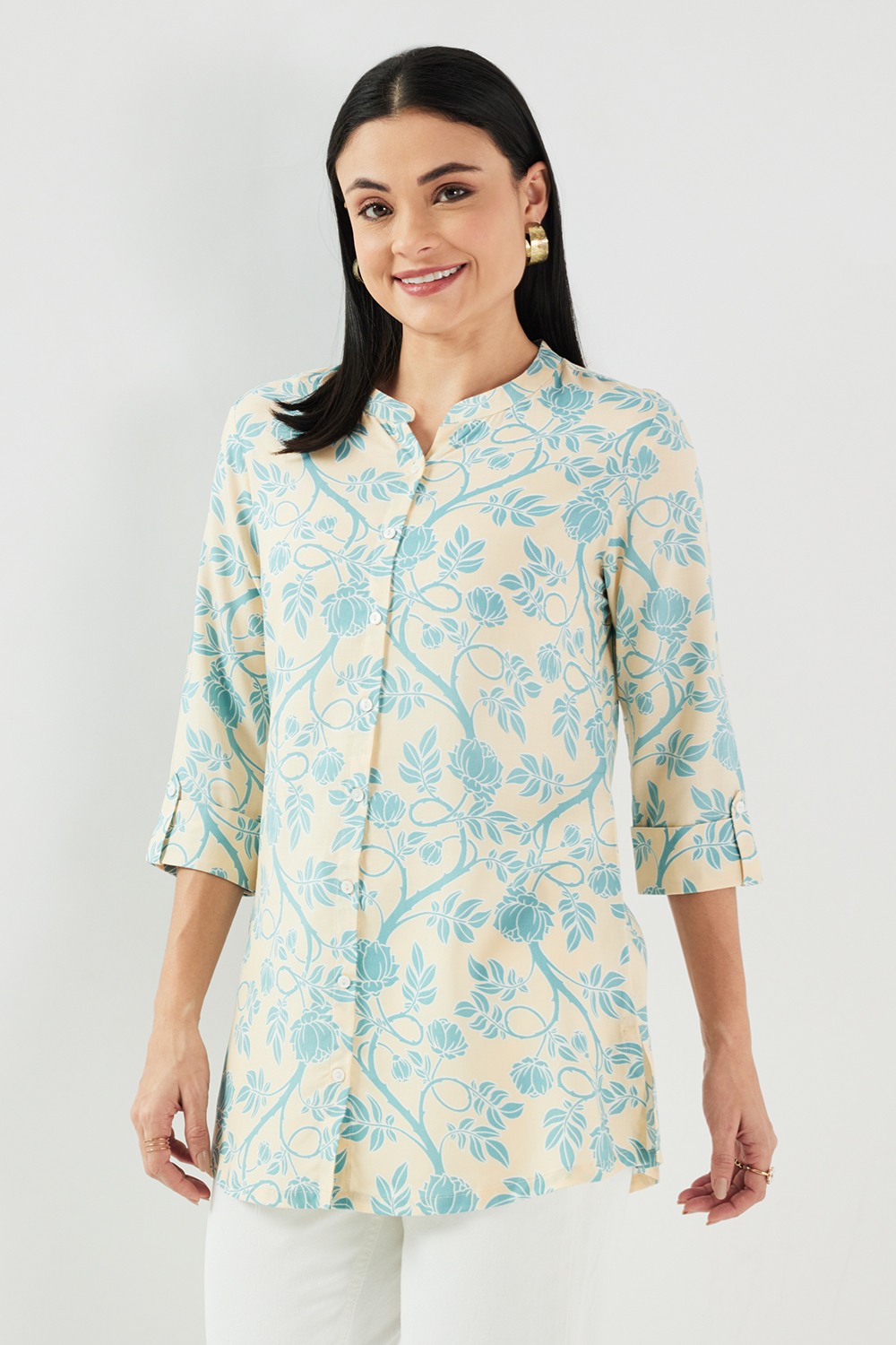 Printed Rayon Collared Women's Tunic