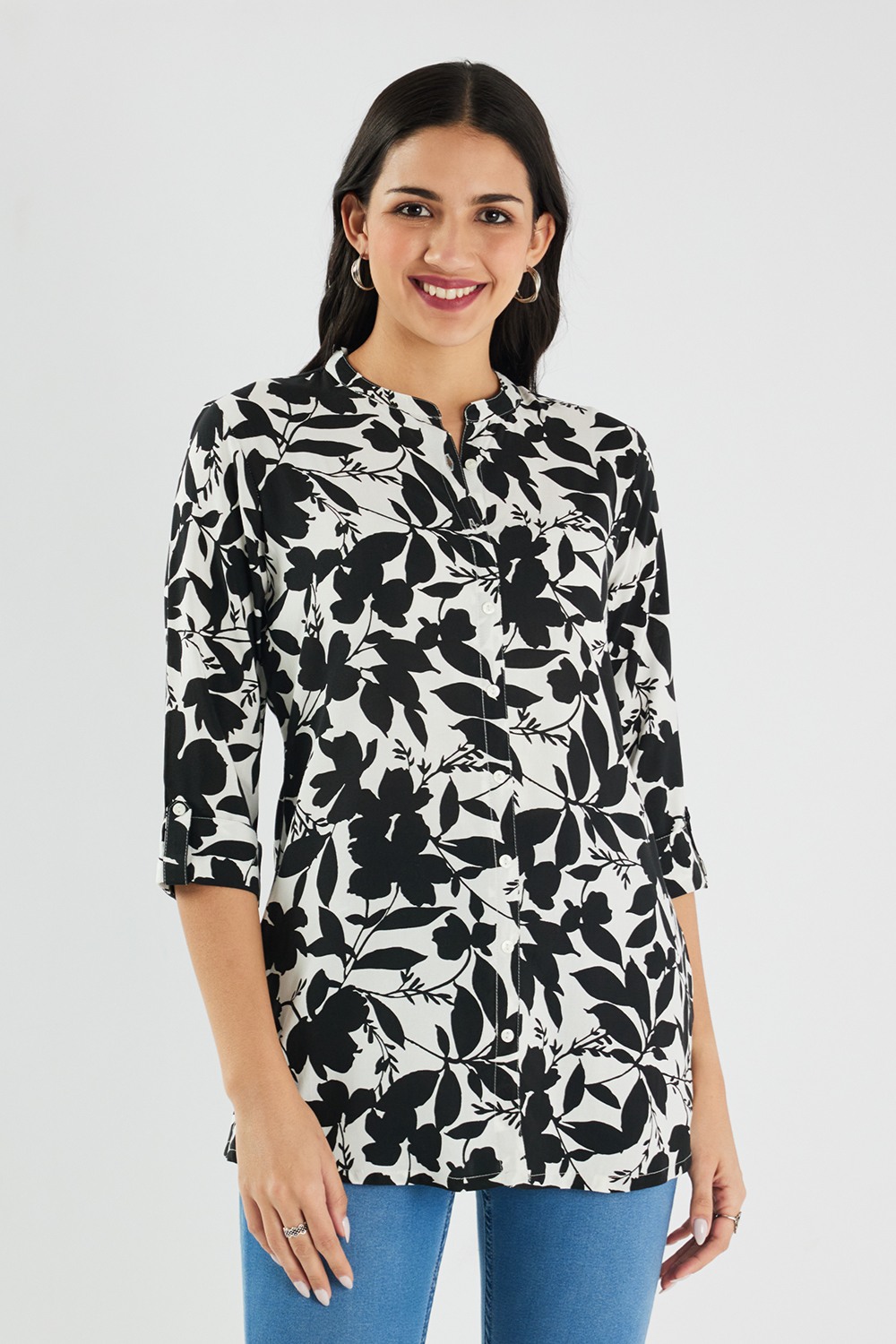 Printed Rayon Collared Women's Tunic
