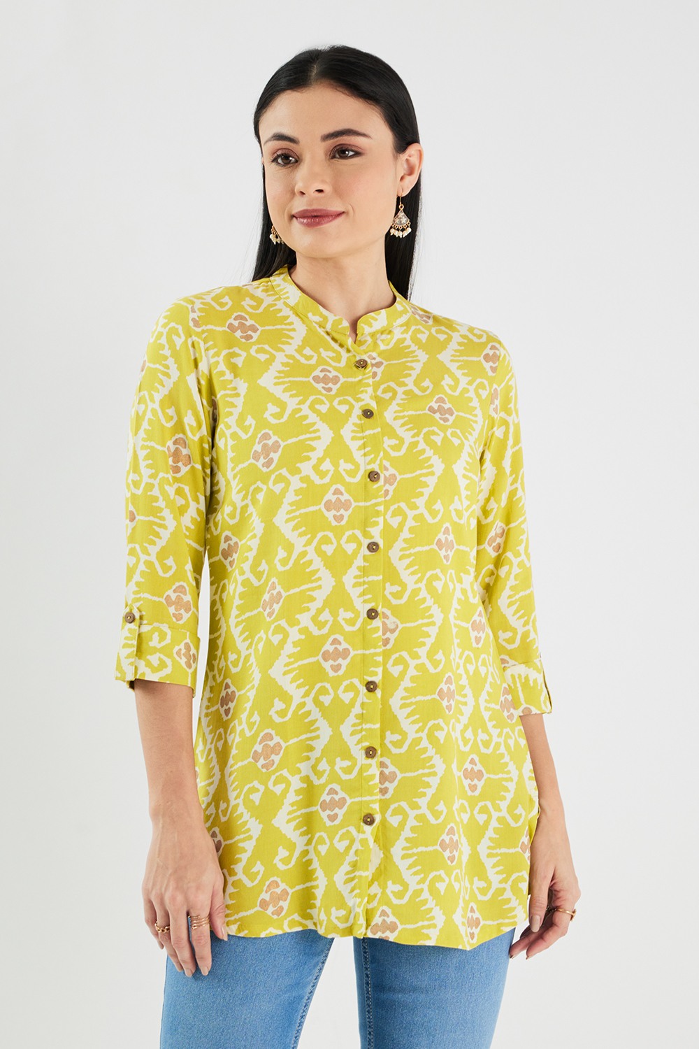 Printed Rayon Collared Women's Tunic