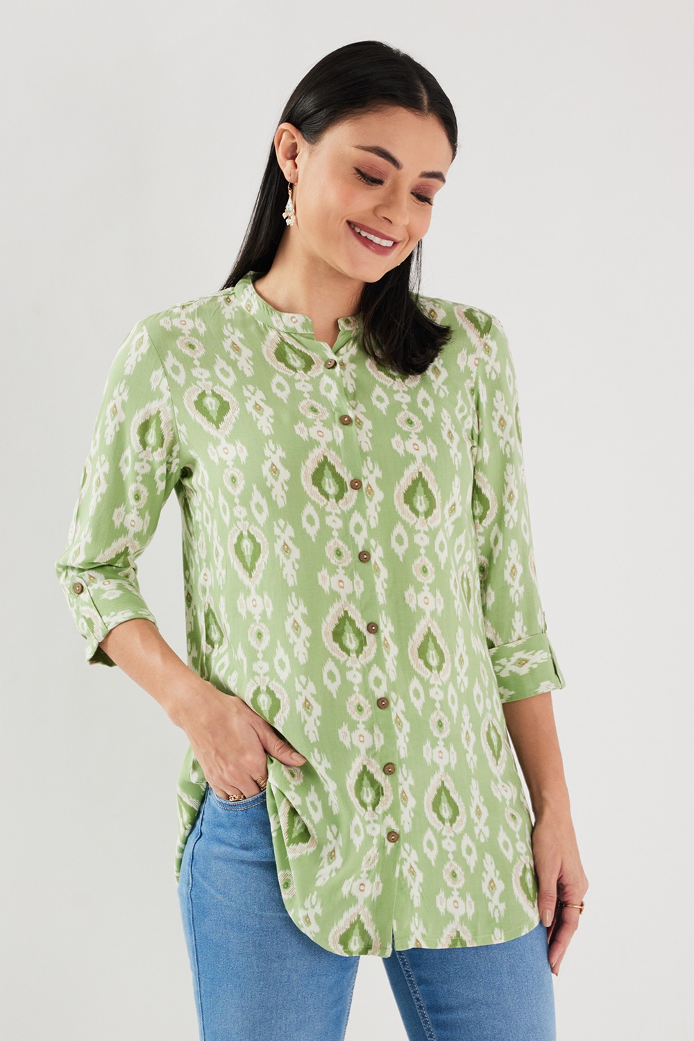 Printed Rayon Collared Women's Tunic
