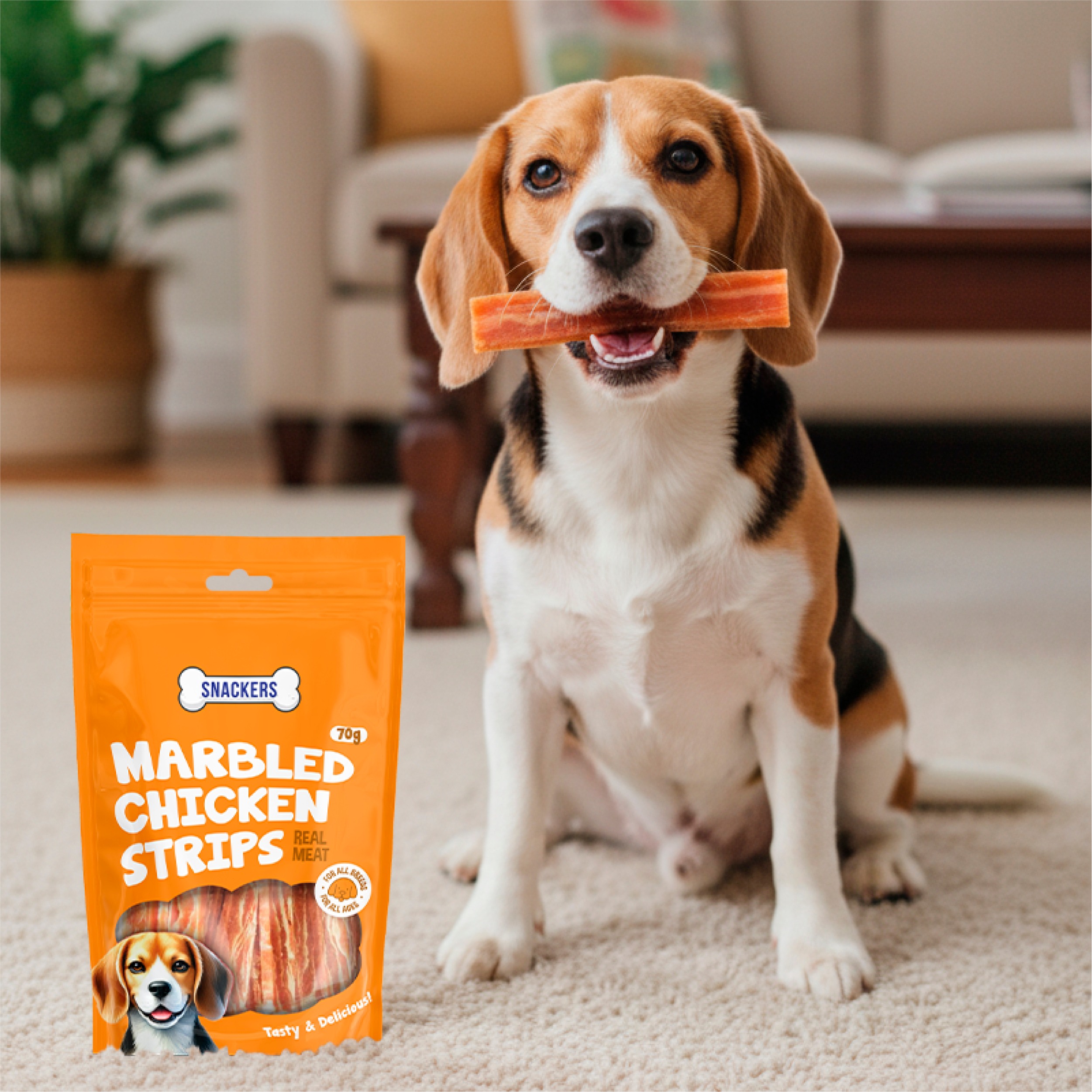 Snackers Marbled Chicken Strips Dog Treats 70g CL