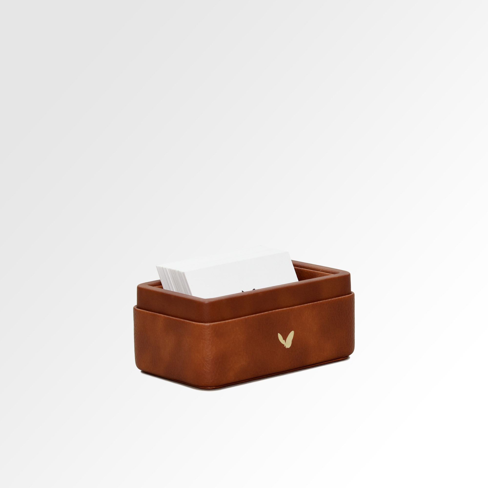 Visiting Card Holder for Desk | Faux Leather | Rectangular | Classic | Tan